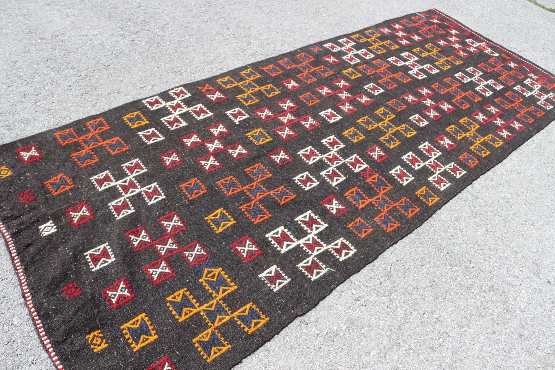 Vintage Rug, Bedroom Rugs, Tribal Rugs, Rugs for Kitchen, Turkish Rugs, 4x10.5 ft Runner Rugs, Black Cool Rug, Hallway Rug