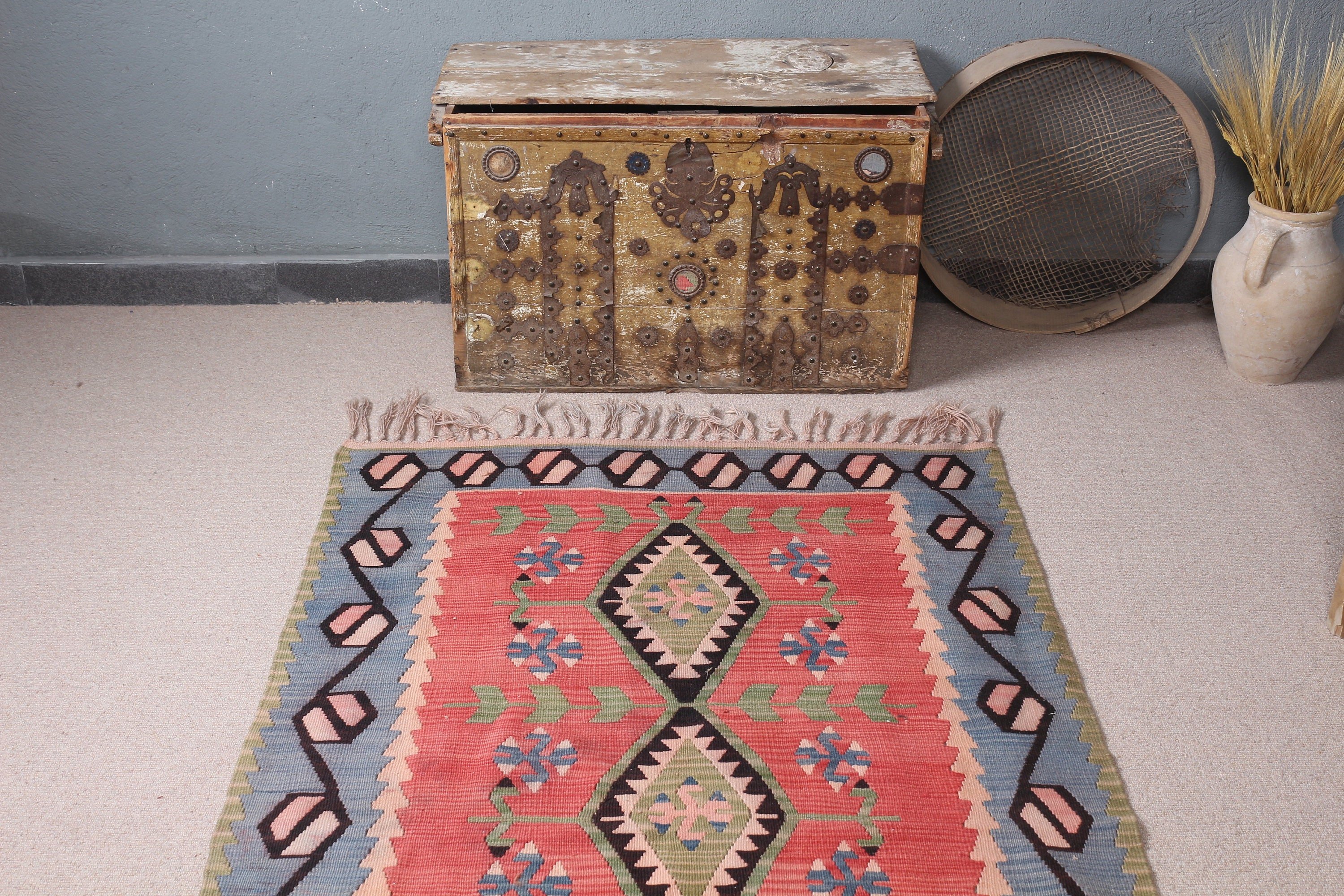 Oushak Rug, Bedroom Rugs, Pink Home Decor Rug, 3.6x6.3 ft Accent Rugs, Entry Rug, Vintage Rug, Kilim, Aztec Rug, Turkish Rug