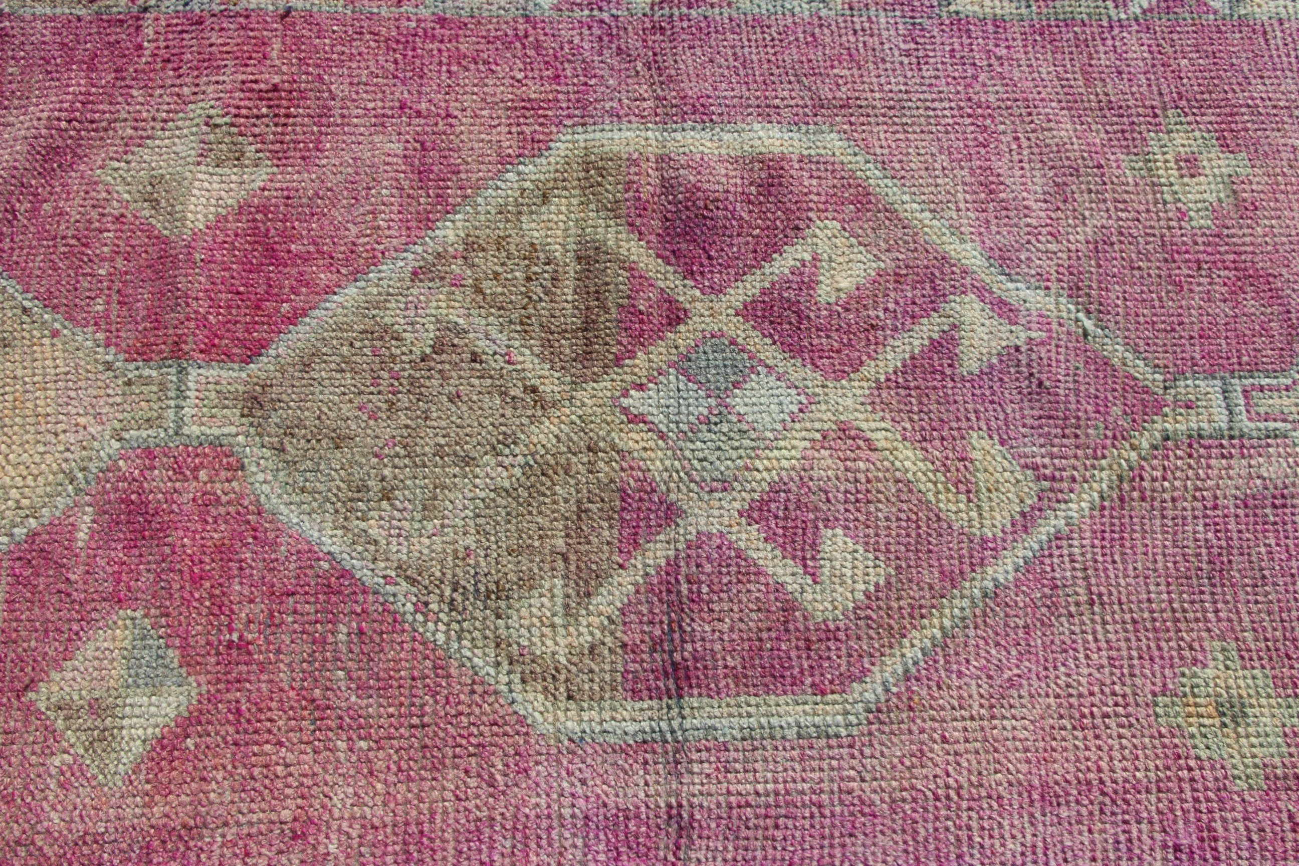 Wool Rug, Turkish Rug, Vintage Runner Rug, Vintage Rugs, 3.1x11.3 ft Runner Rugs, Pink Geometric Rug, Stair Rug, Luxury Rugs, Oriental Rugs