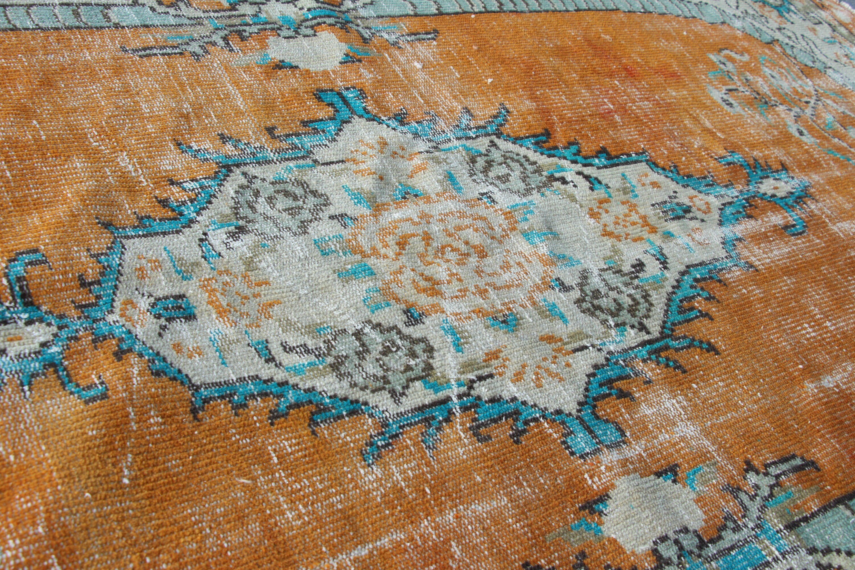 Pale Rug, Turkish Rug, Living Room Rug, Kitchen Rugs, Anatolian Rug, Vintage Rug, Rugs for Indoor, Orange Oushak Rugs, 4.2x7.3 ft Area Rugs