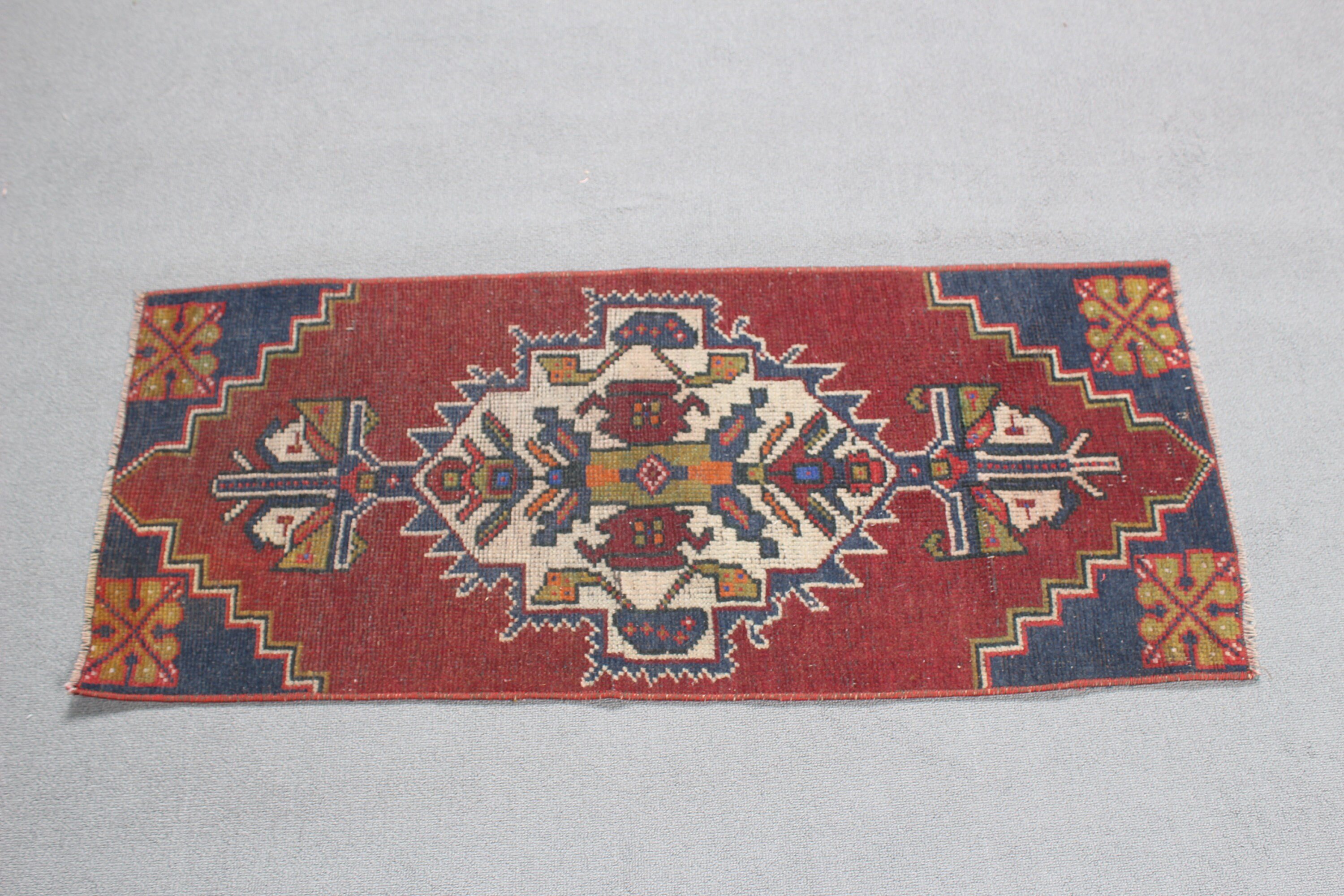 Türk Halısı, Oushak Halısı, Mutfak Halısı, Mor Geometrik Halılar, Vintage Halı, Düz Dokuma Halı, Küçük Vintage Halı, 1.4x3.5 ft Küçük Halılar