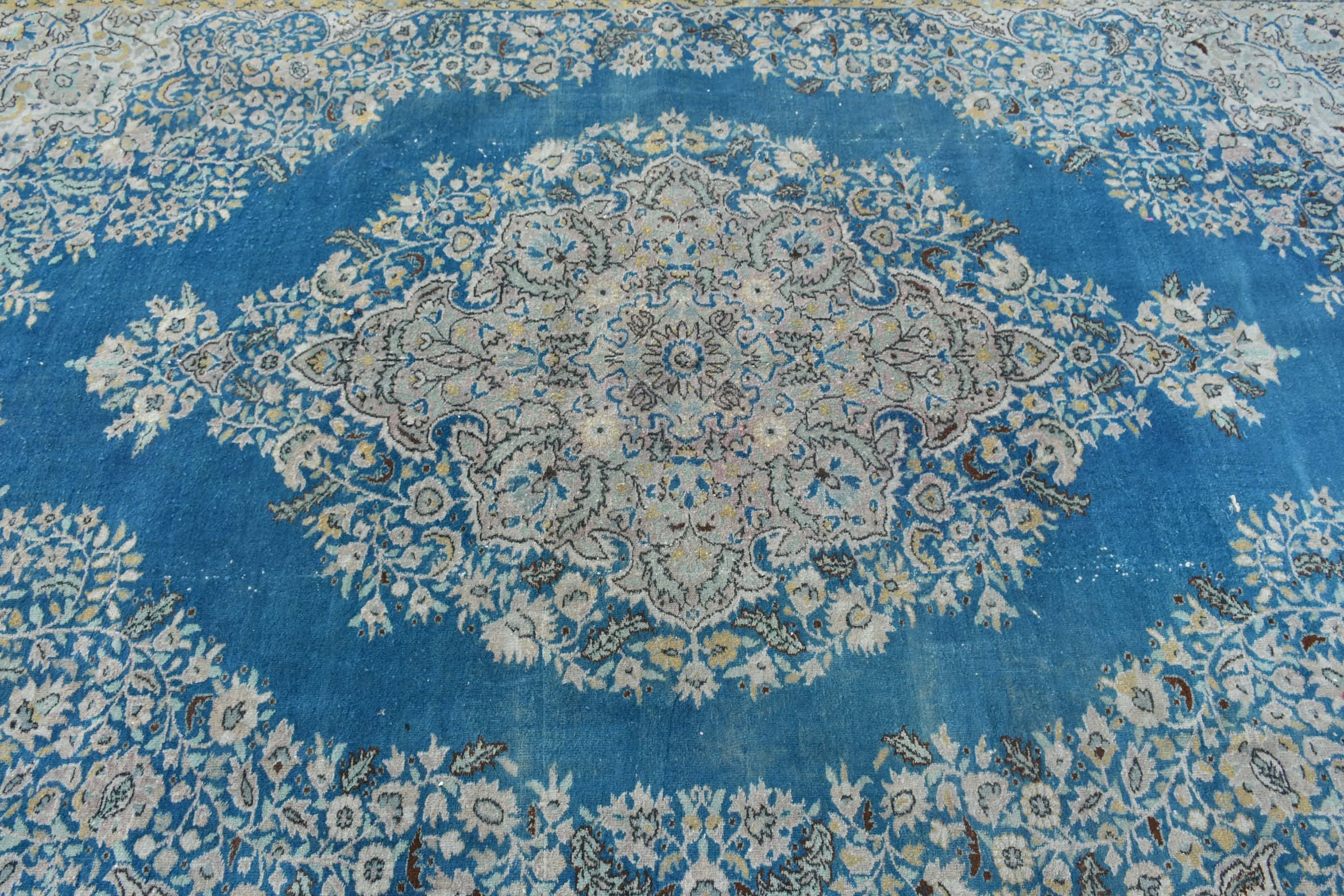 Floor Rug, Turkish Rug, Salon Rug, Saloon Rug, Oushak Rug, Vintage Rugs, Rugs for Living Room, 7.1x9.9 ft Oversize Rug, Blue Bedroom Rug