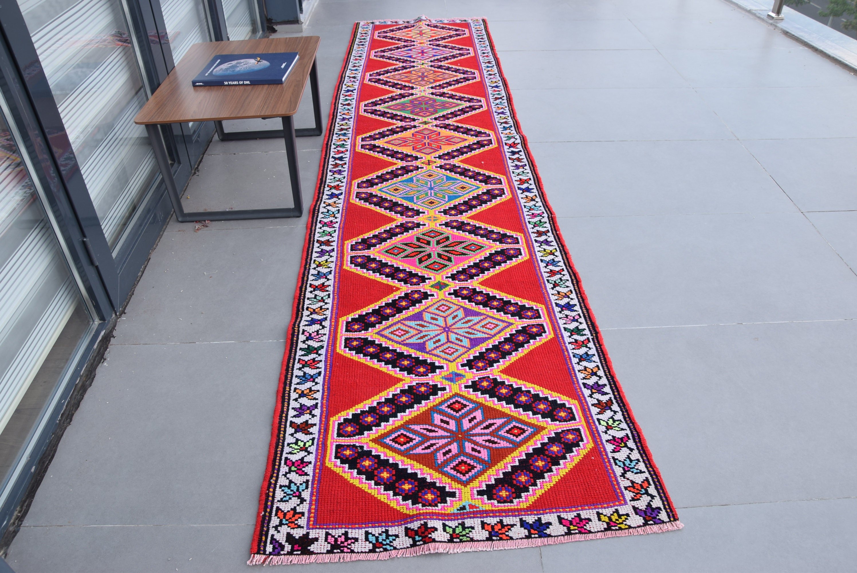 Red Oriental Rug, Stair Rugs, Hallway Rugs, Turkish Rug, Home Decor Rugs, Vintage Rug, Muted Rug, 3x12.1 ft Runner Rug, Antique Rug