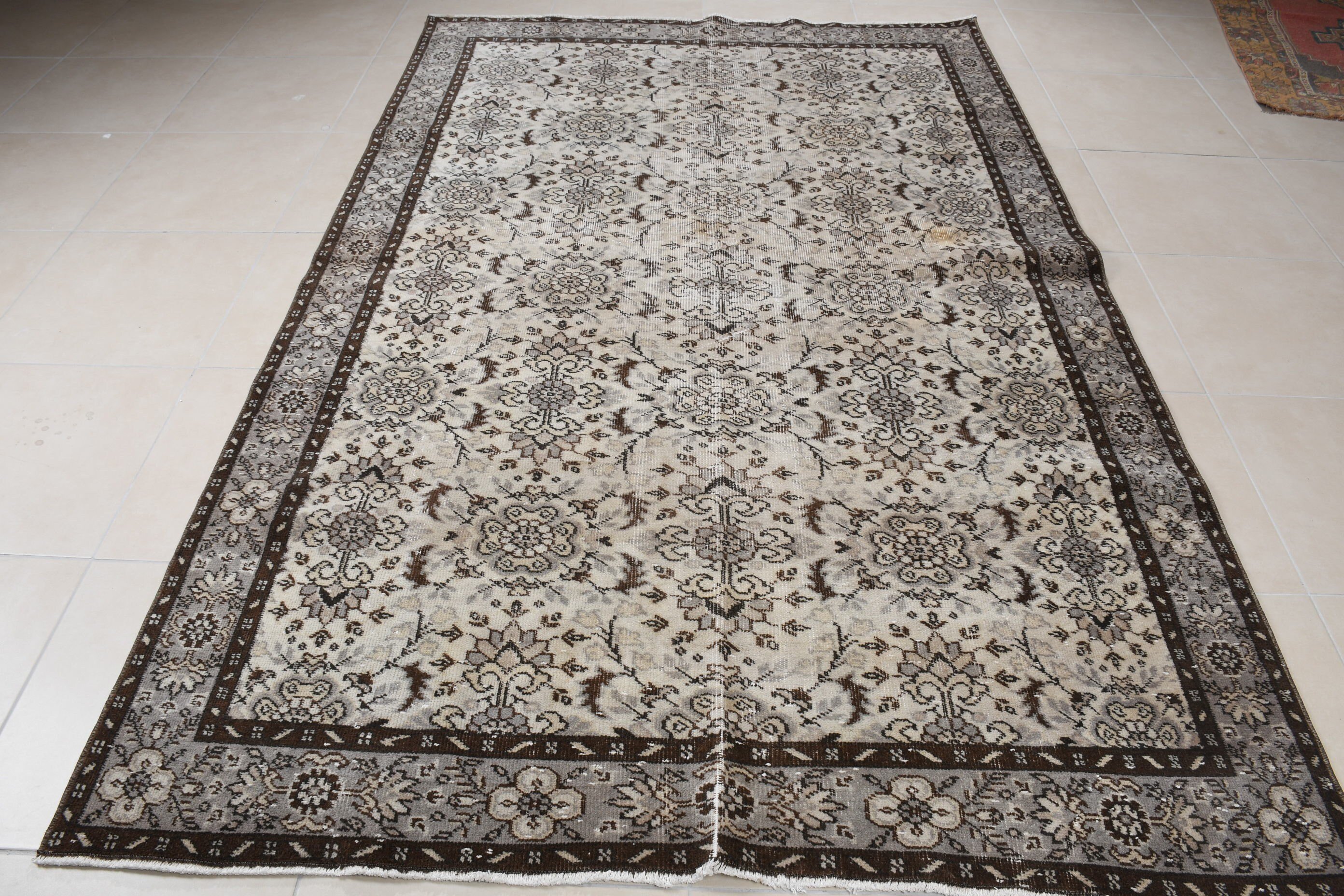 Vintage Halılar, Türk Halıları, Yatak Odası Halıları, Oturma Odası Halısı, Mutfak Halısı, Gri 5.8x9.1 ft Büyük Halı, Sanat Halısı, Yatak Odası Halıları