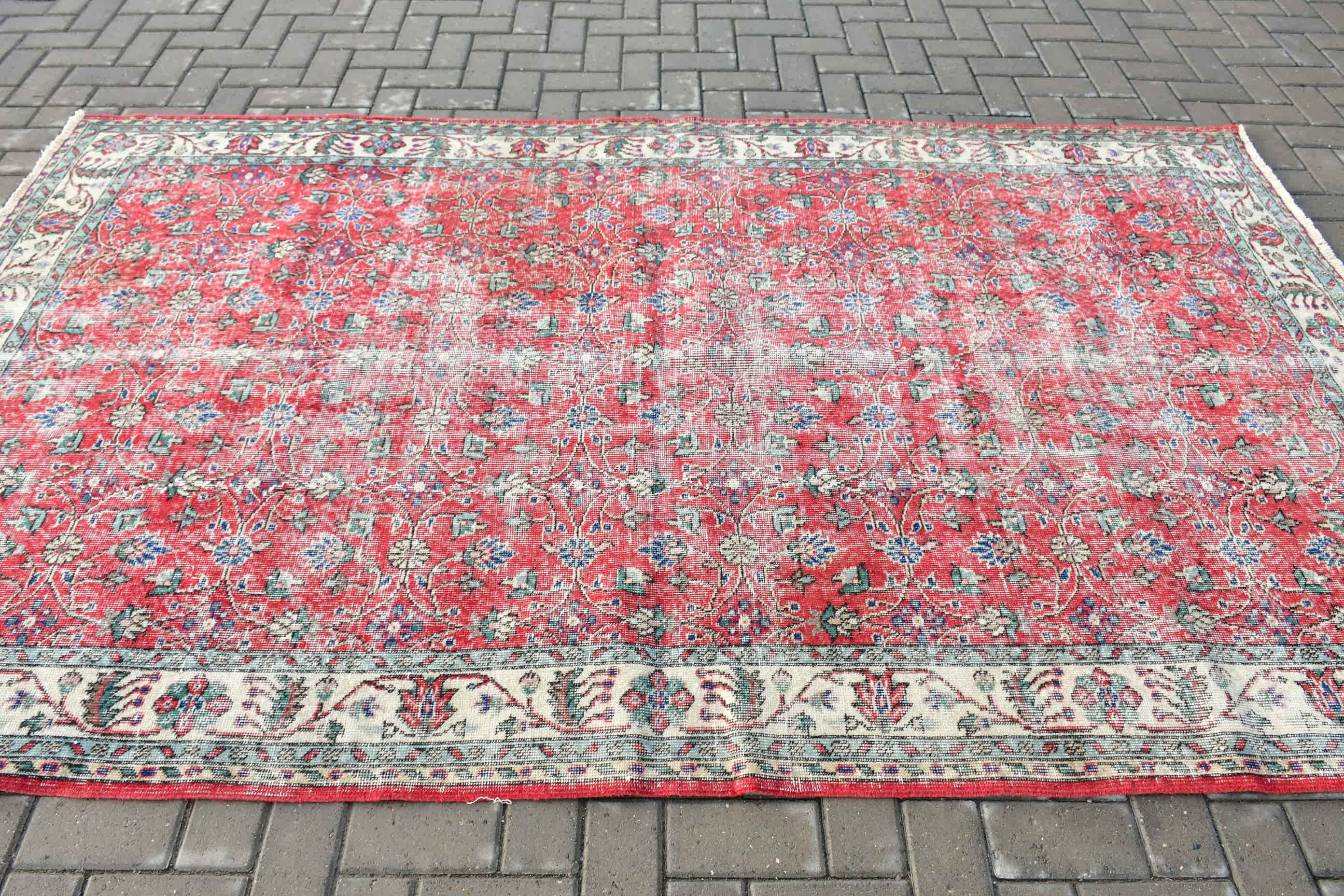 Salon Rug, Vintage Rug, Moroccan Rugs, Turkish Rug, 5.5x9.3 ft Large Rugs, Vintage Decor Rug, Kitchen Rug, Red Floor Rug, Dining Room Rug