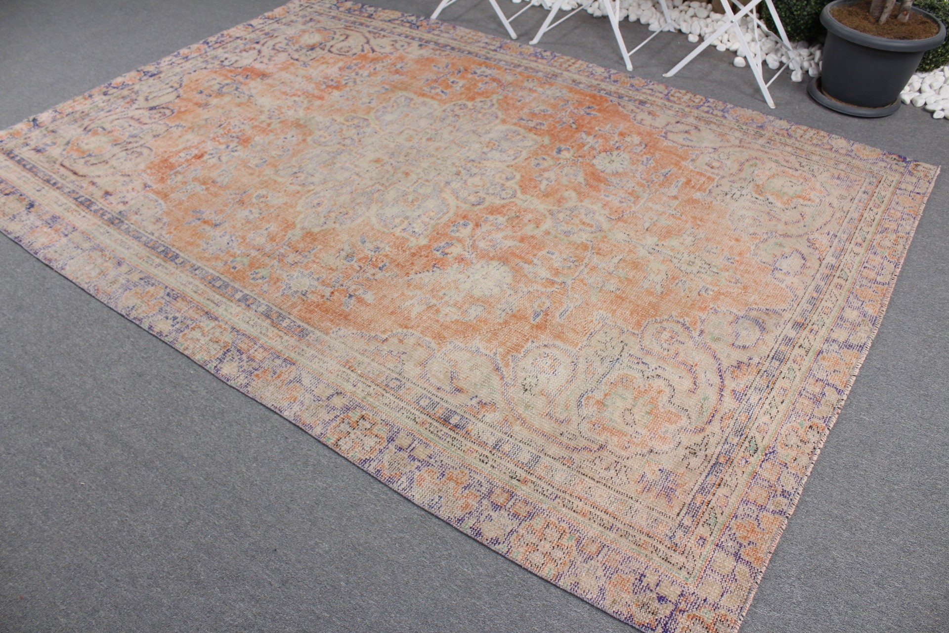 Art Rug, Dining Room Rug, Oriental Rug, Turkish Rugs, Orange  6.3x9.1 ft Large Rugs, Vintage Rug, Living Room Rug, Wool Rugs