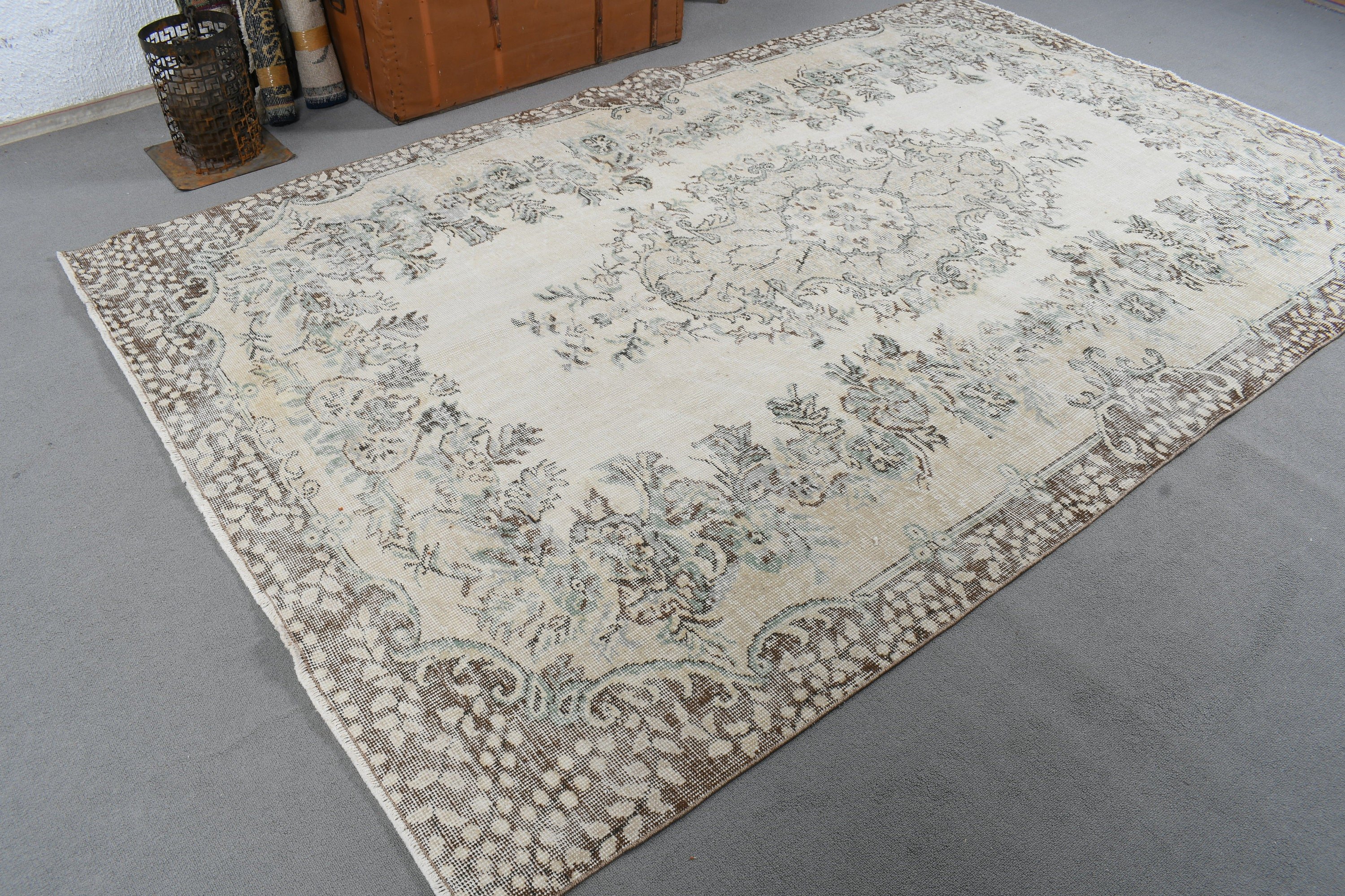 Home Decor Rugs, Salon Rugs, Bedroom Rug, Turkish Rugs, Floor Rugs, 6.1x9.8 ft Large Rug, Beige Statement Rug, Vintage Rug, Large Boho Rug