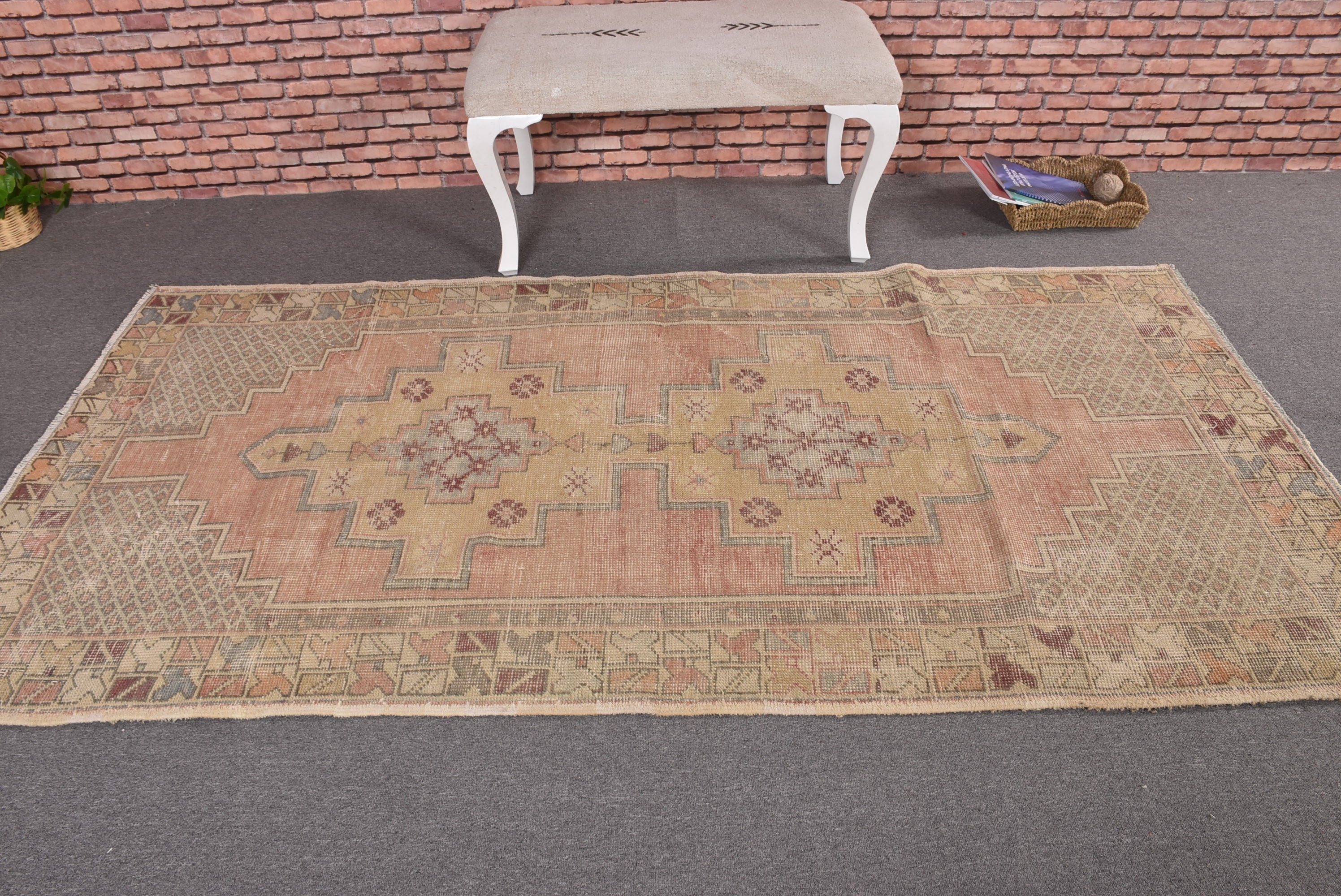 Luxury Rugs, Beige Handwoven Rug, Kitchen Rug, Rugs for Boho Area, Vintage Rugs, Turkish Rug, Oushak Area Rugs, 4x8 ft Area Rug, Aztec Rug