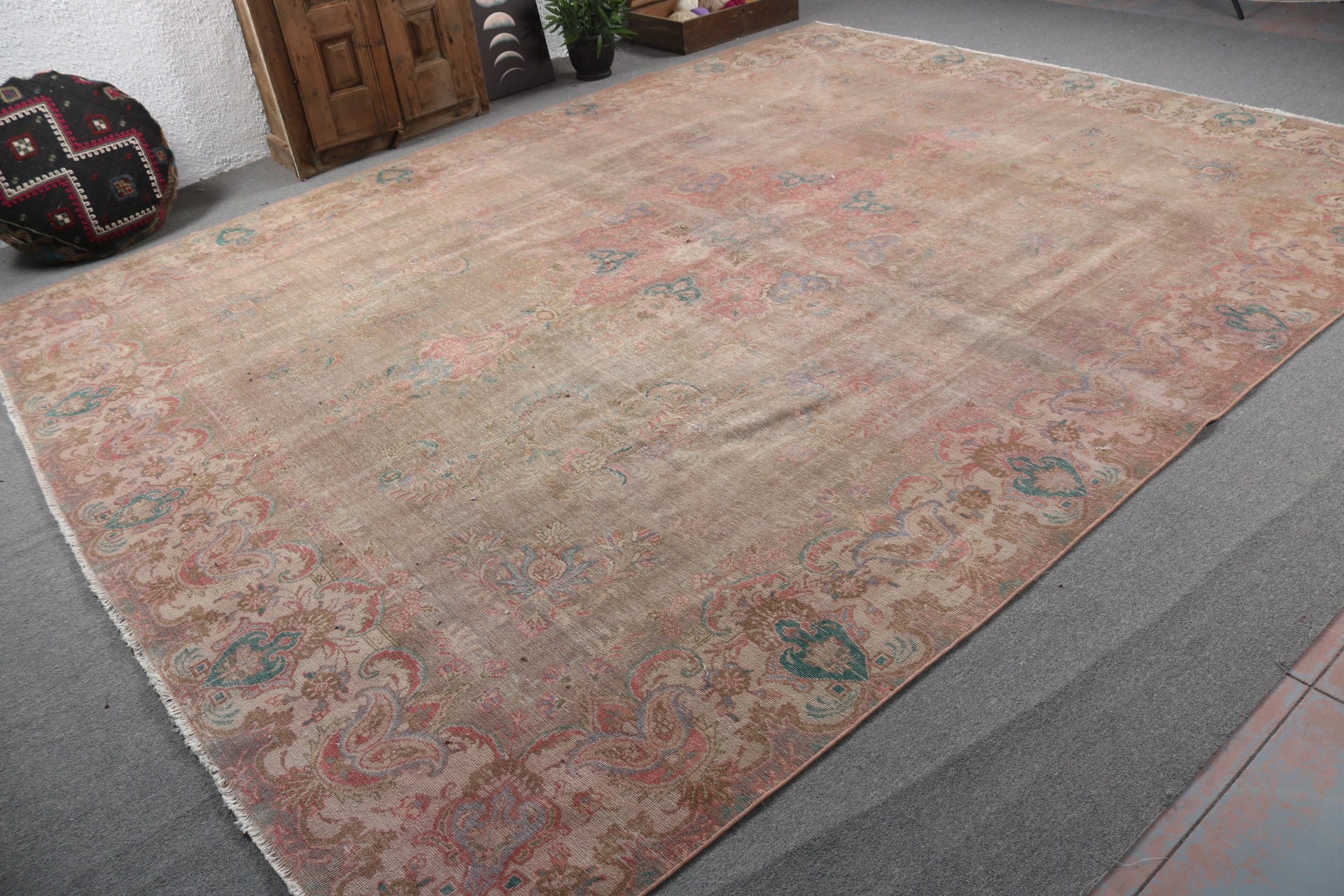 Oversize Turkish Rugs, Handwoven Rugs, Vintage Rugs, Green Bedroom Rugs, Turkish Rug, Office Rugs, Oushak Rugs, 10x12.5 ft Oversize Rugs