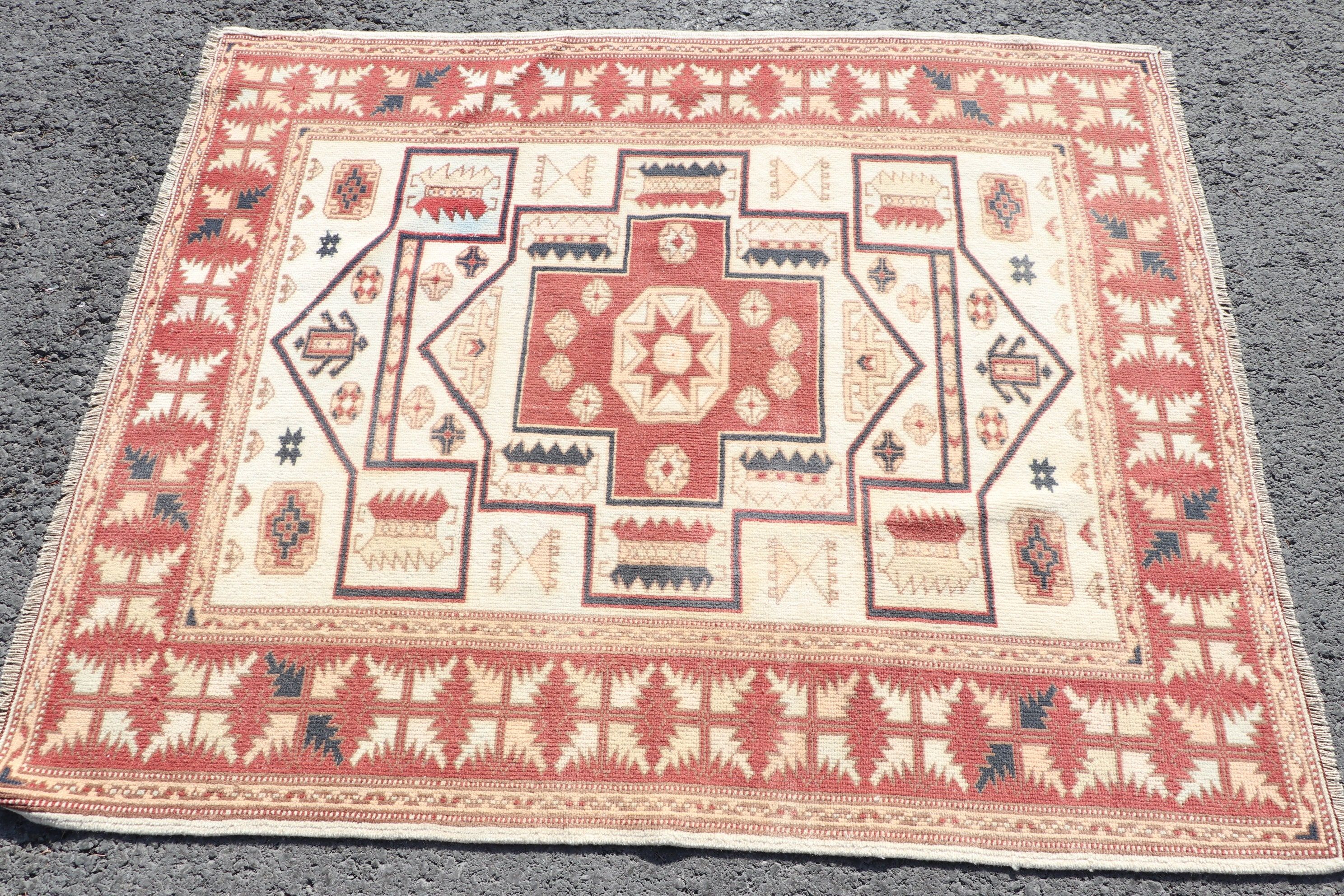 Turuncu Oryantal Halı, Mutfak Halısı, 4x4,8 ft Accent Halı, Çocuk Halıları, Vintage Halı, Dekoratif Halı, Anadolu Halısı, Türk Halısı