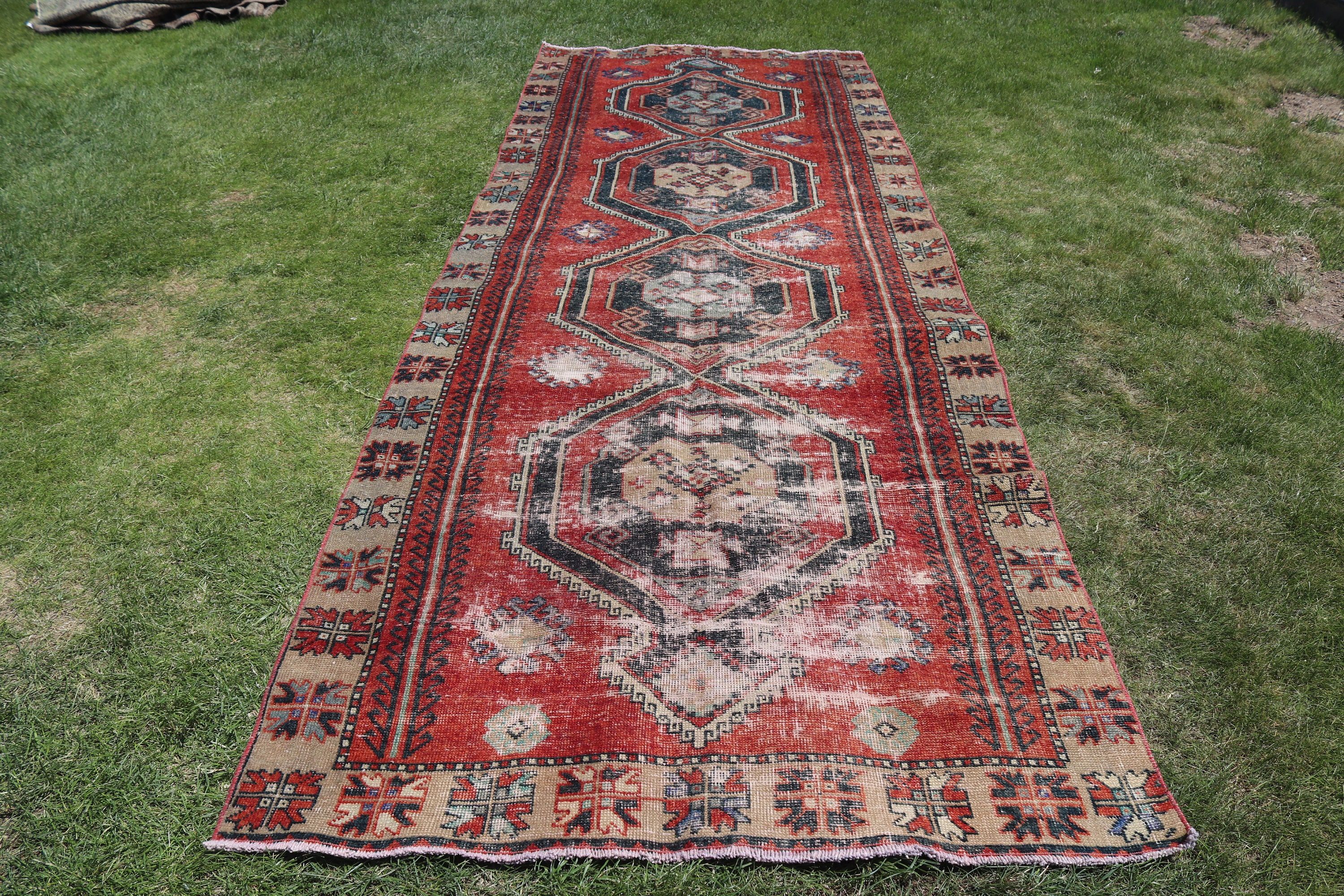 Vintage Runner Halı, Vintage Halı, Uzun Yolluk Halı, Türk Halısı, Mutfak Halısı, Bildiri Halısı, Turuncu Oushak Halıları, 4.4x12.4 ft Runner Halısı