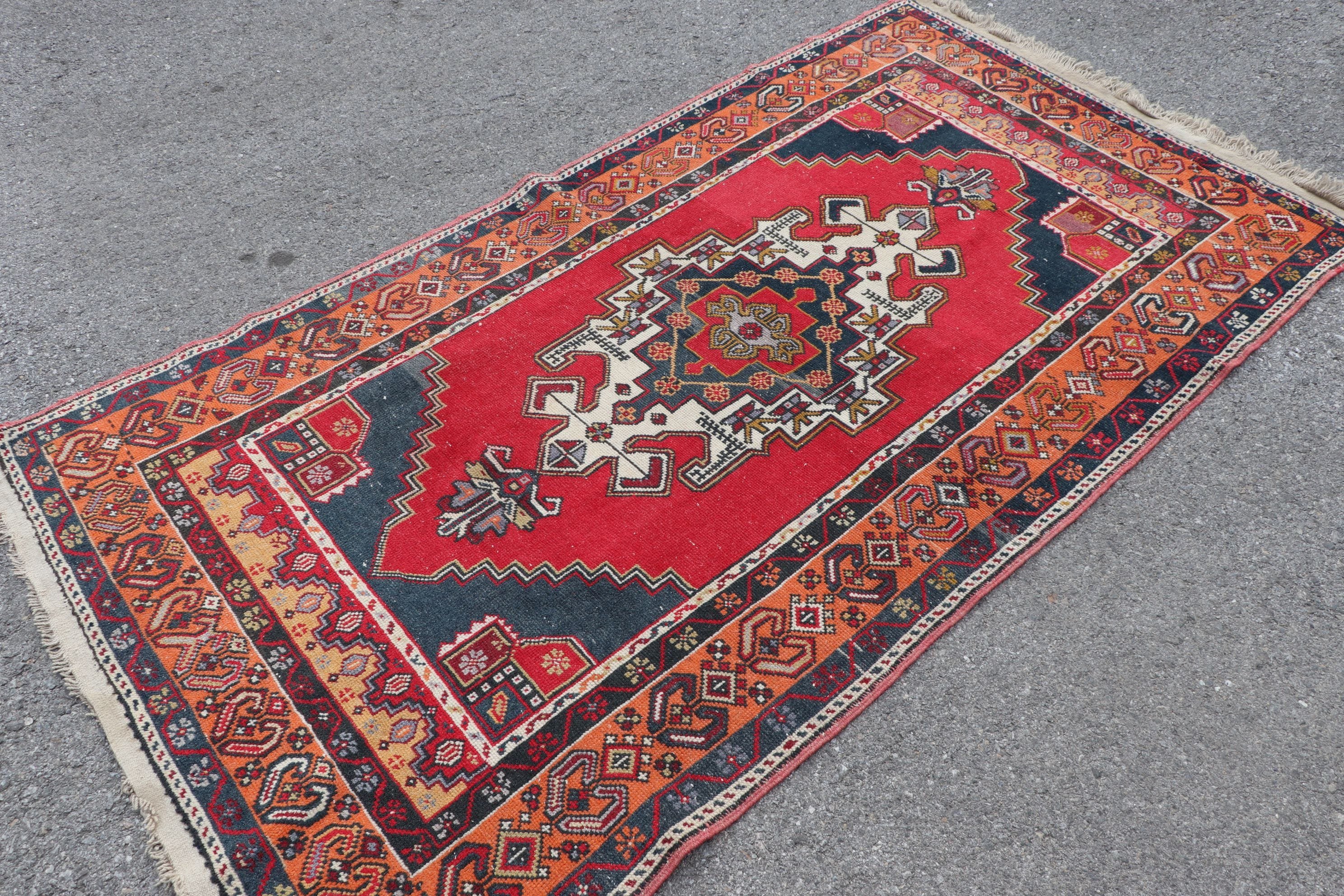 Red Floor Rug, Oushak Rug, Rugs for Kitchen, Turkish Rug, Vintage Rugs, Moroccan Rug, 4x7.3 ft Area Rugs, Indoor Rugs, Living Room Rug