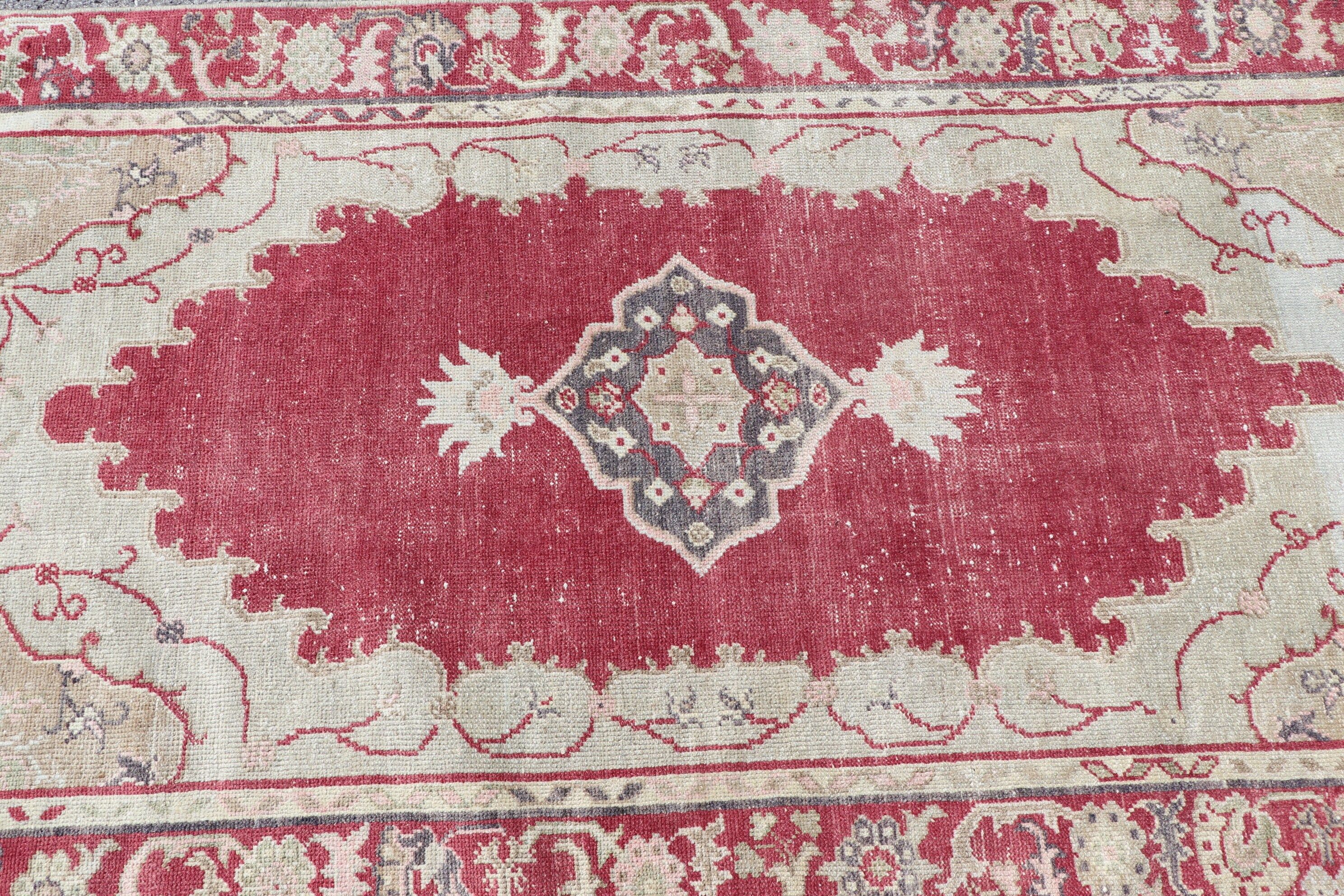 Turkish Rugs, Oushak Rug, Retro Rugs, Vintage Rugs, Red Antique Rug, 3.6x7.9 ft Area Rugs, Rugs for Dining Room, Indoor Rugs, Antique Rugs