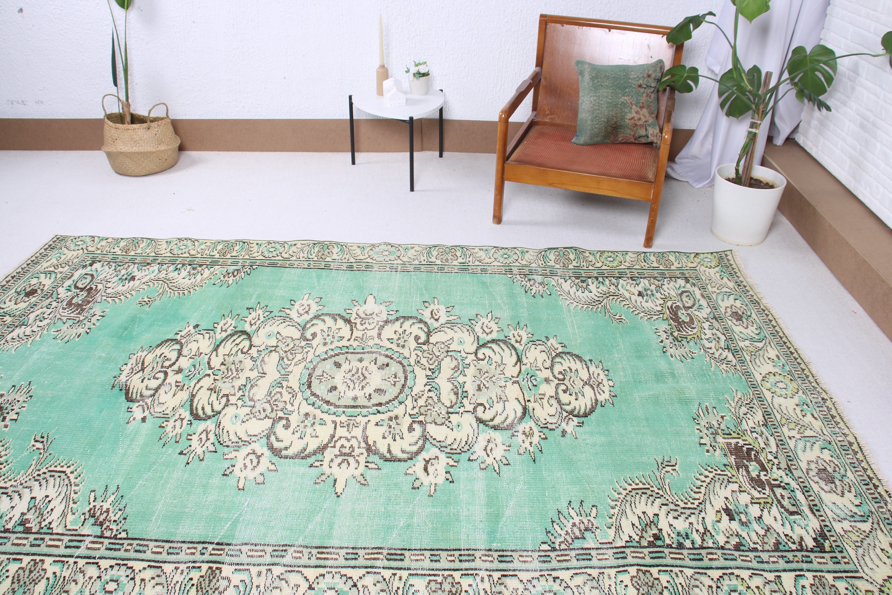 Turkish Rugs, Dining Room Rugs, Vintage Rug, 5.6x9.3 ft Large Rug, Oriental Rug, Floor Rugs, Boho Rugs, Green Kitchen Rugs, Large Boho Rugs