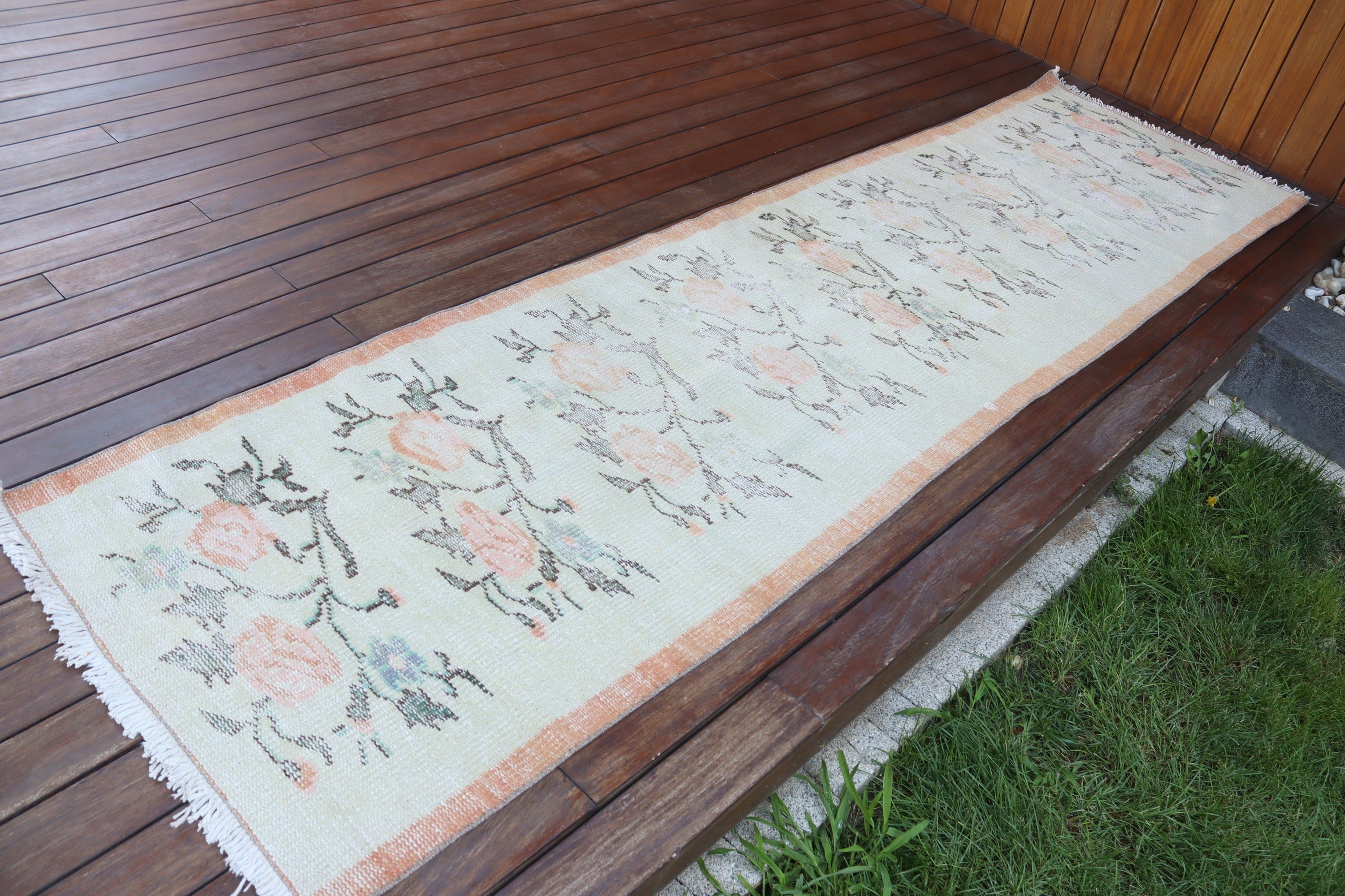 Merdiven Halıları, Oryantal Halı, Türk Halısı, Bej 2.5x9.4 ft Runner Halıları, Beni Ourain Runner Halısı, Antika Halı, Vintage Halı