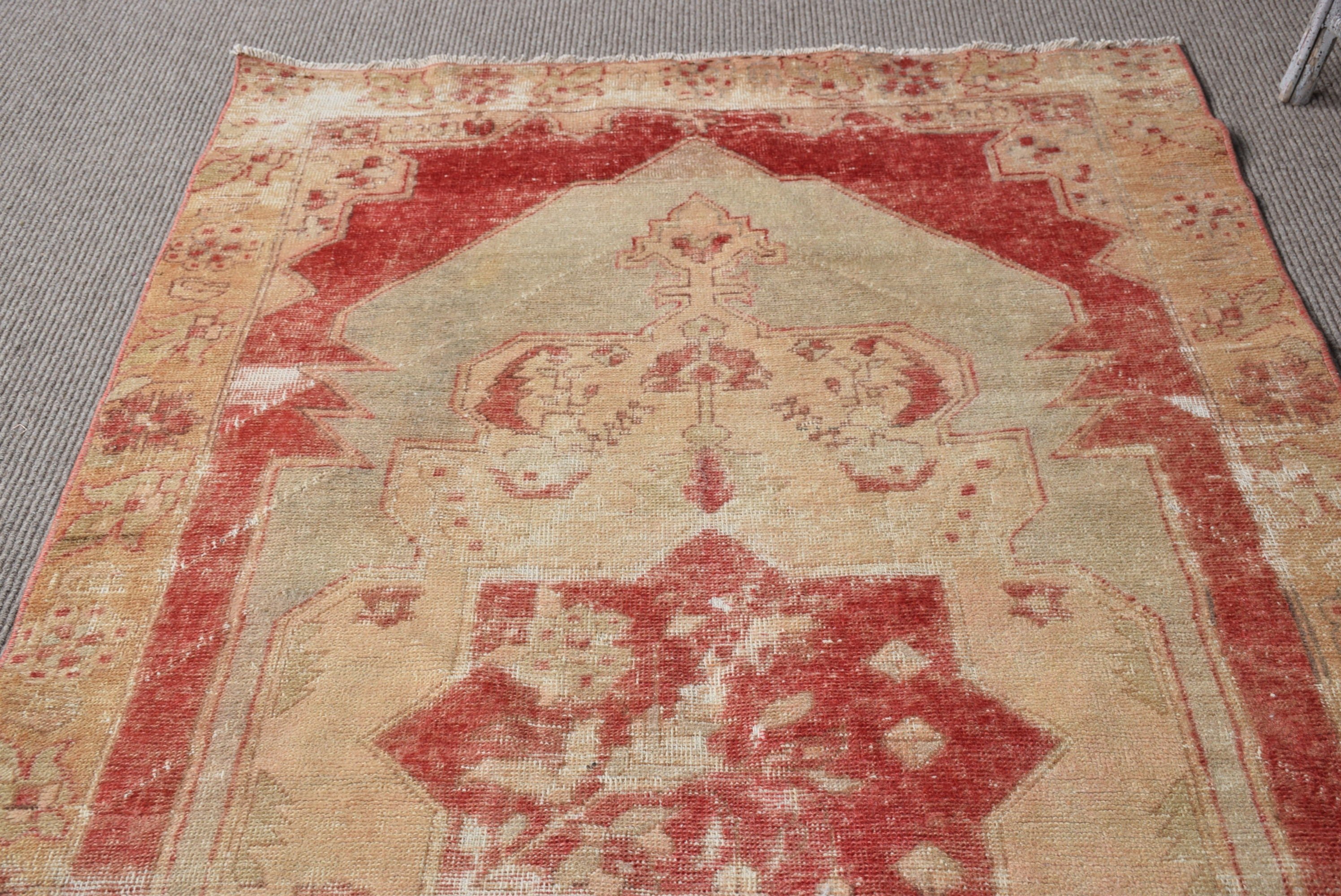 4.1x7.6 ft Area Rug, Bedroom Rug, Vintage Rug, Turkish Rug, Rugs for Bedroom, Living Room Rug, Red Wool Rug, Pastel Rug, Oushak Rug