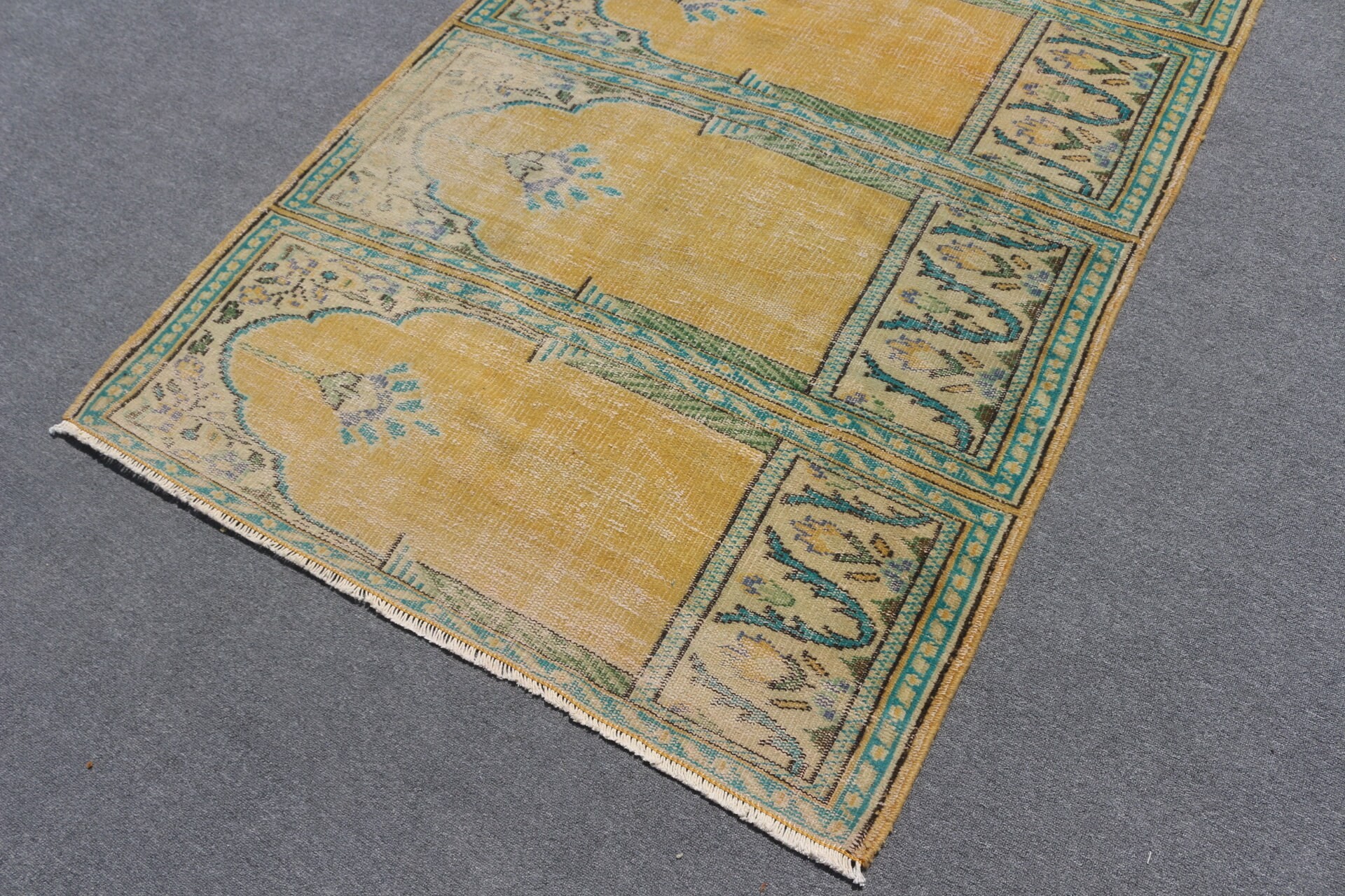 Sarı Oushak Halıları, Vintage Halı, Çocuk Odası Halıları, Türk Halıları, Soğuk Halı, 4,2x6,2 ft Alan Halısı, Yatak Odası Halısı, Çocuk Odası Halısı, Mutfak Halısı