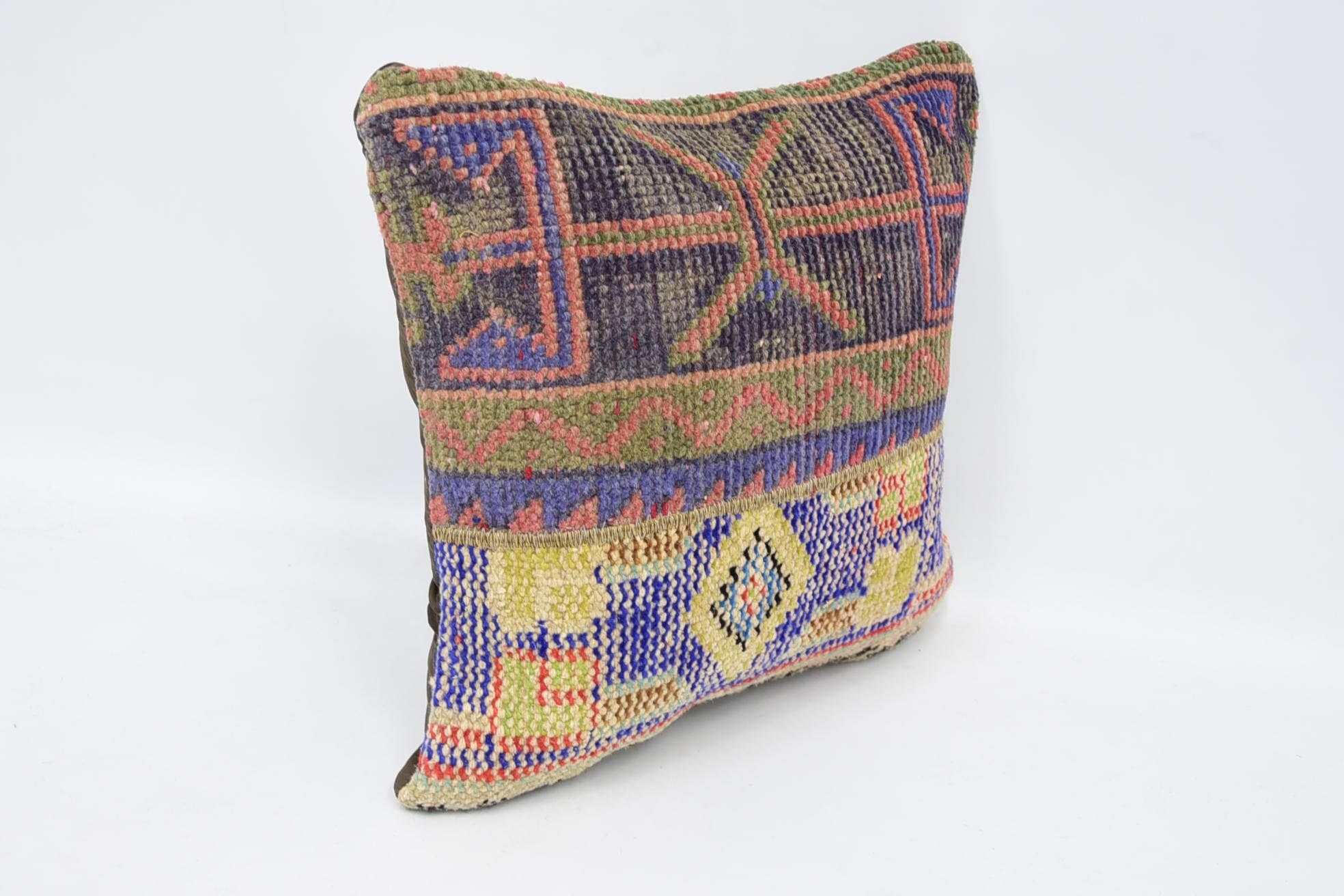 Throw Kilim Pillow, Bohemian Cushion Cushion Case, Turkish Kilim Pillow, Gift Pillow, Colorful Cushion, 16"x16" Blue Pillow Cover