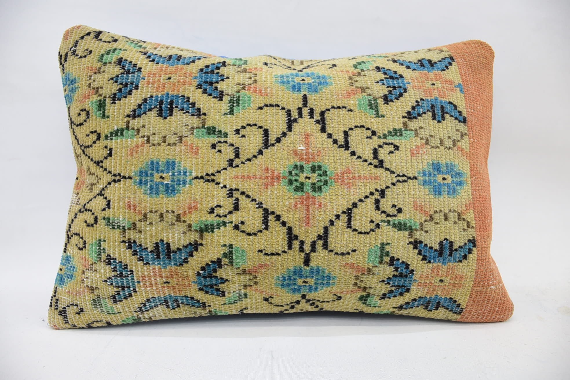 Vintage Pillow, Vintage Kilim Throw Pillow, Chair Pillow Cover, Kilim Pillow Cover, Sofa Pillow, 16"x24" Yellow Pillow Sham