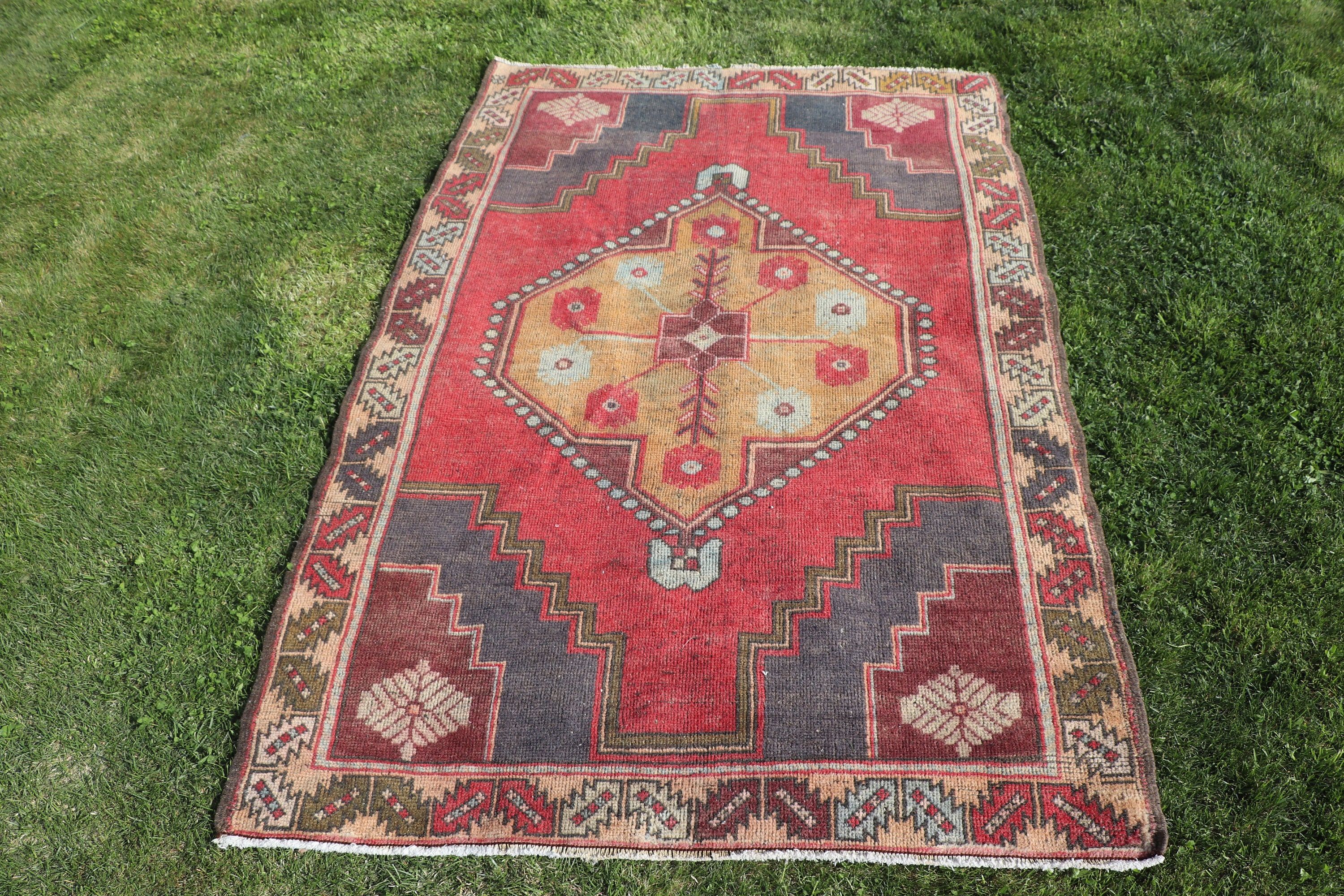 El Dokuma Halılar, 3.8x5.6 ft Accent Halı, Turuncu Yer Halıları, Yatak Odası Halıları, Vintage Halılar, Türk Halısı, Boho Accent Halıları, Yatak Odası Halıları