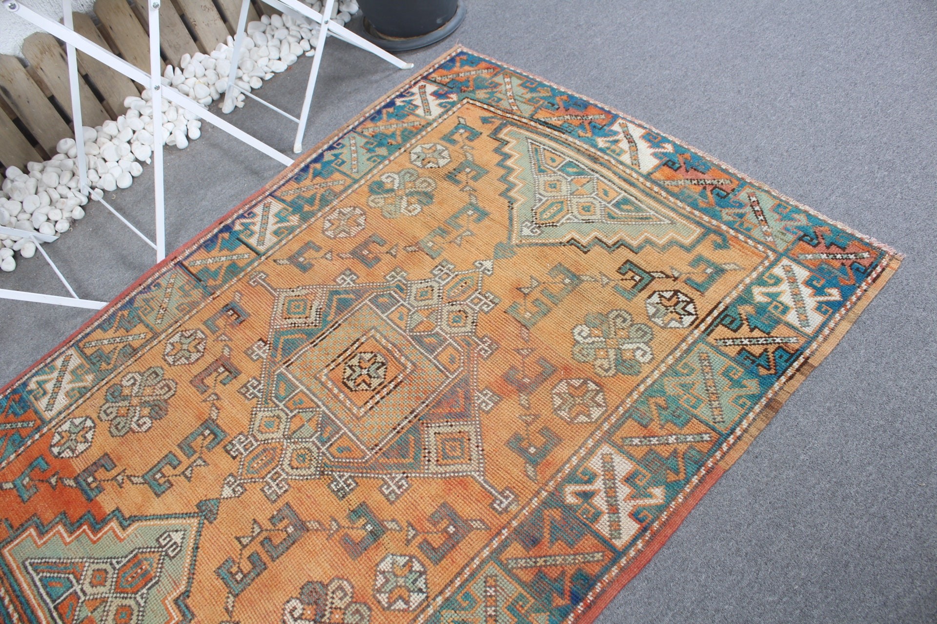 Rugs for Indoor, Orange Moroccan Rug, Wool Rug, Kitchen Rug, 4.2x6 ft Area Rug, Turkish Rug, Dining Room Rug, Vintage Rug