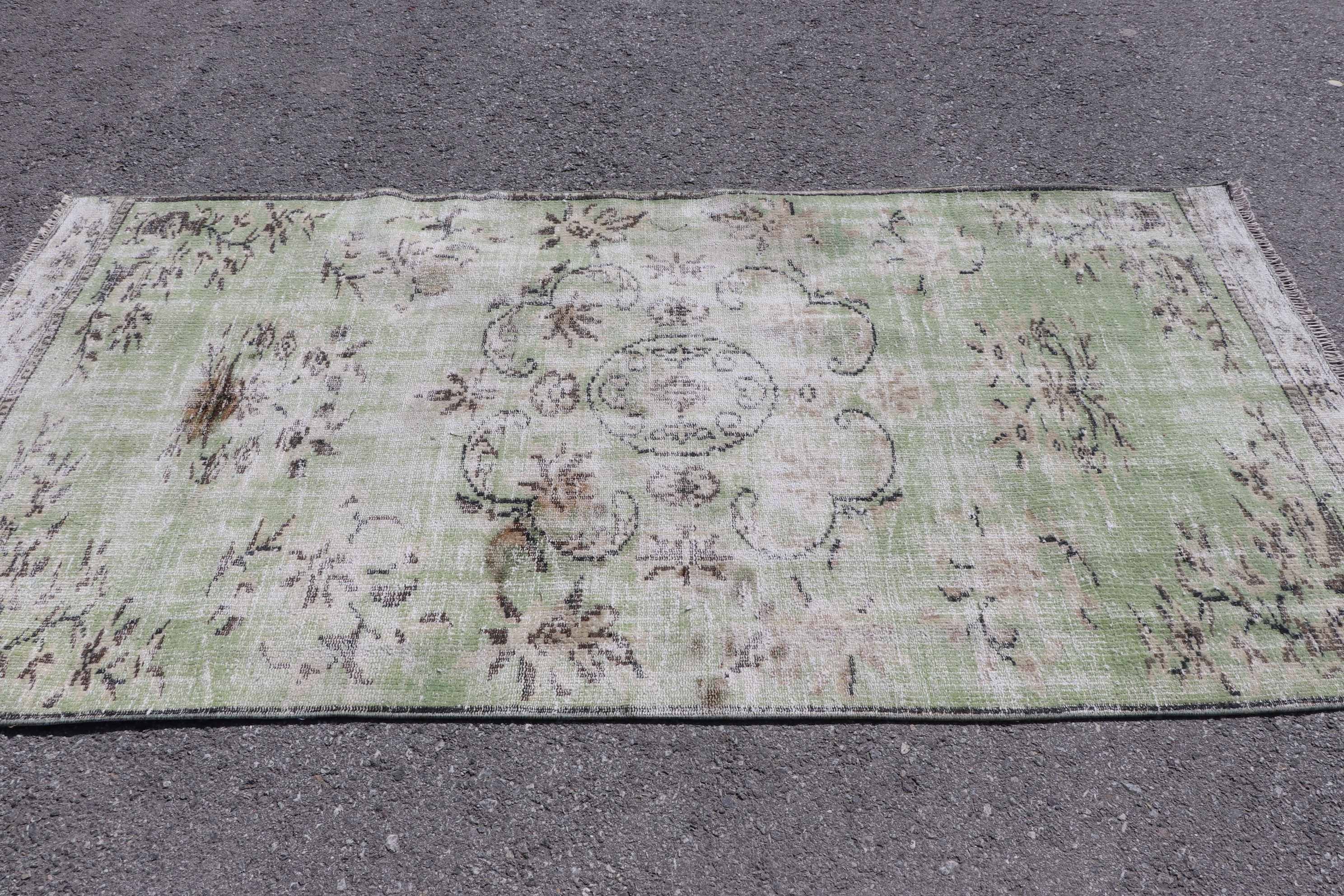 Yün Halı, Yeşil Oushak Halı, Yatak Odası Halıları, Vintage Halı, İç Mekan Halıları, 3.9x7.9 ft Alan Halıları, Vintage Dekor Halıları, Türk Halısı, Çocuk Halıları