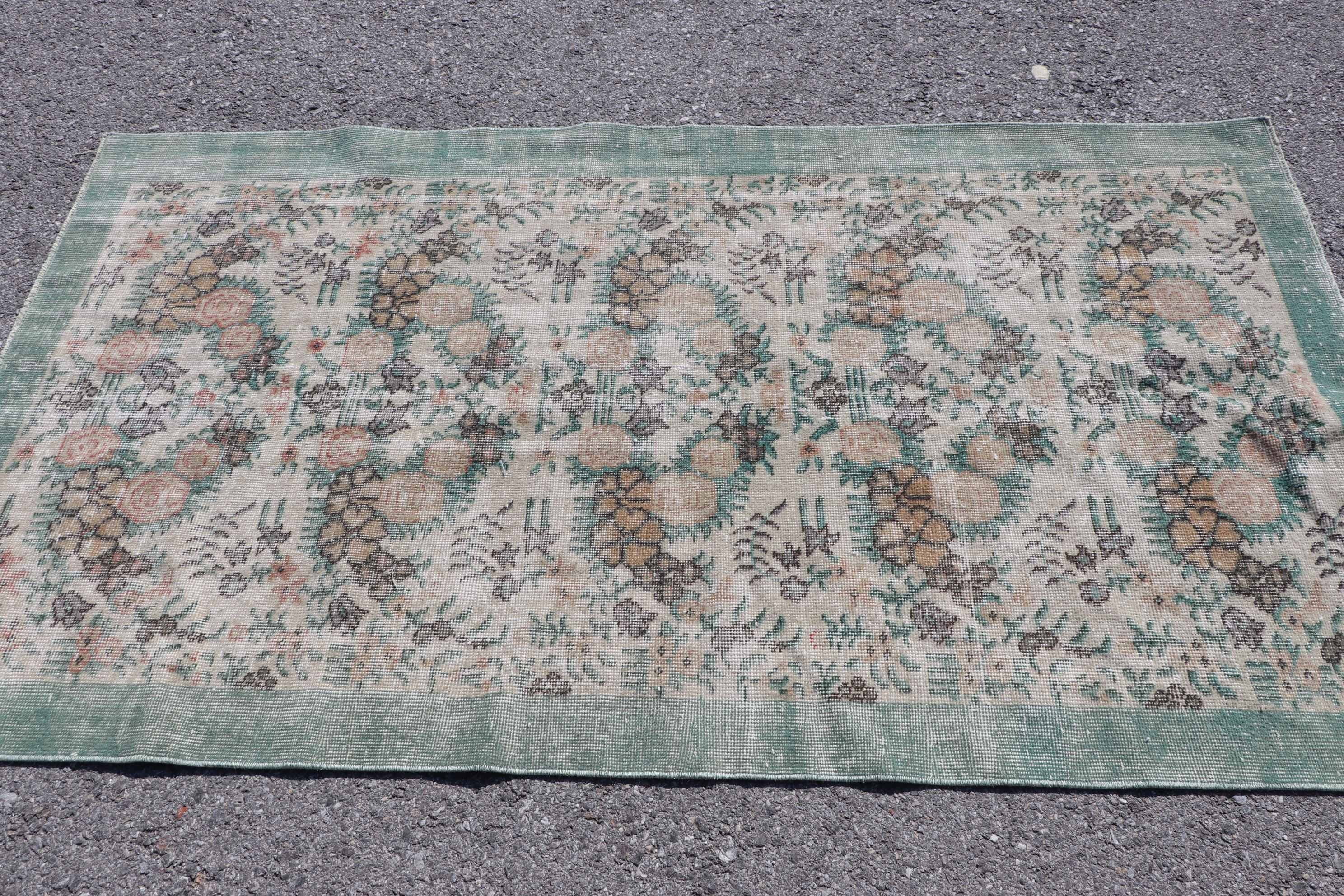 Yemek Odası Halısı, 3.7x6.7 ft Alan Halısı, Türk Halıları, Yer Halısı, Bej Oushak Halısı, Alan Halıları, İç Mekan Halısı, Mutfak Halısı, Vintage Halı