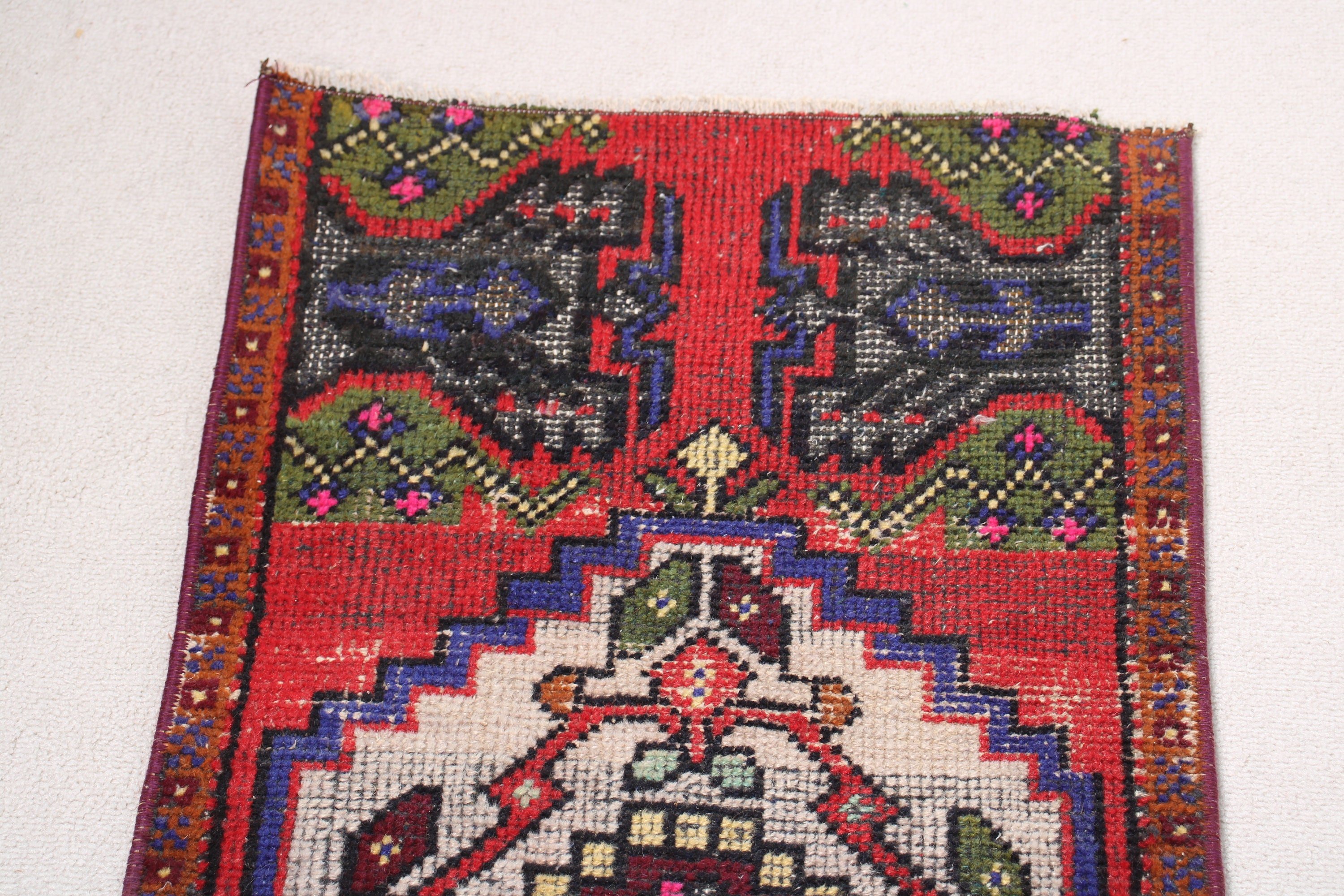 Vintage Halı, Kırmızı Yün Halı, Lüks Halı, Fas Halıları, 1.6x3.2 ft Küçük Halılar, Anadolu Halıları, Türk Halıları, Paspas Halısı, Banyo Halısı