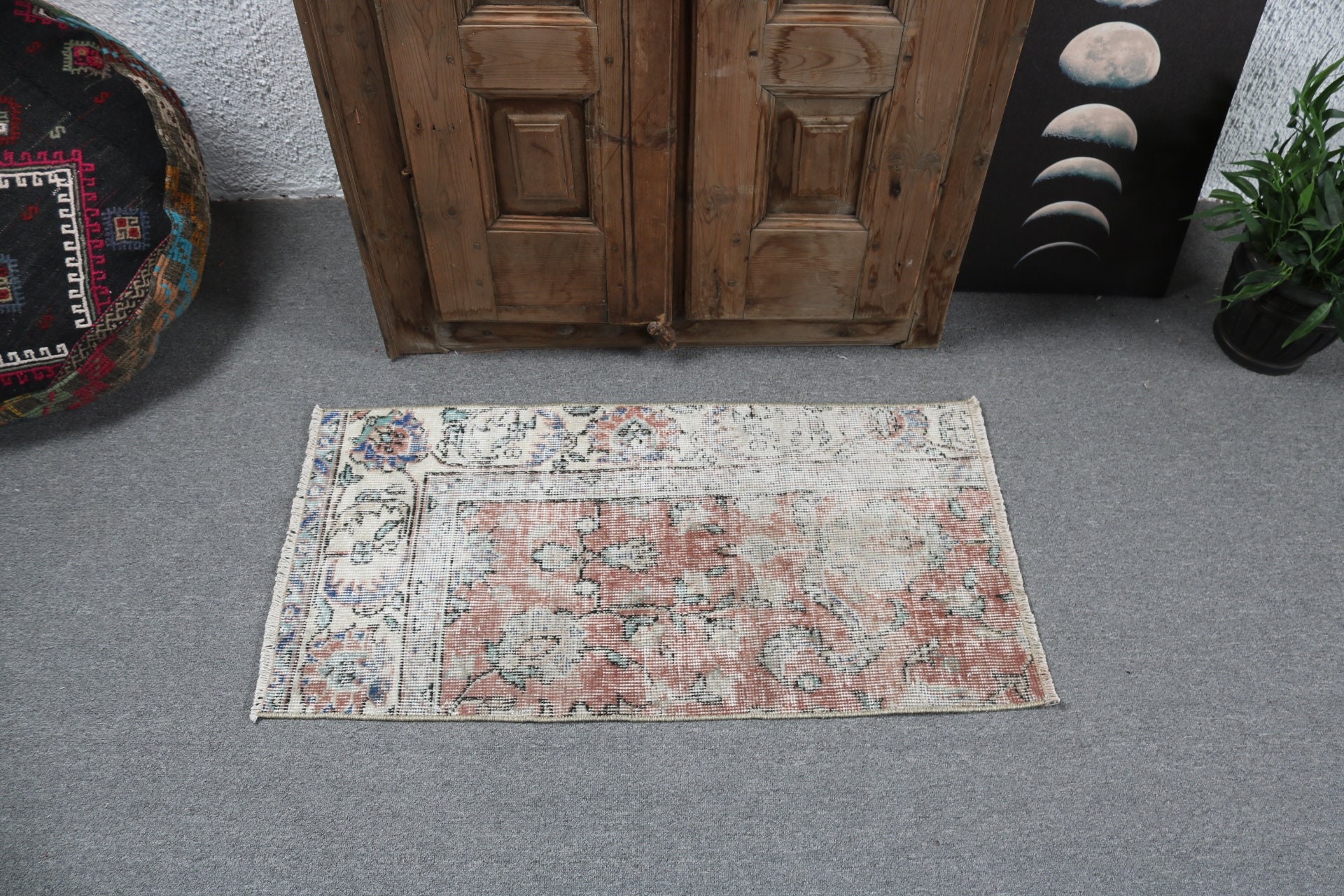 Oushak Halıları, Kırmızı 1.6x3.2 ft Küçük Halı, Yatak Odası Halıları, Lüks Halılar, Banyo Halıları, Yatak Odası Halıları, Türk Halısı, Vintage Halılar