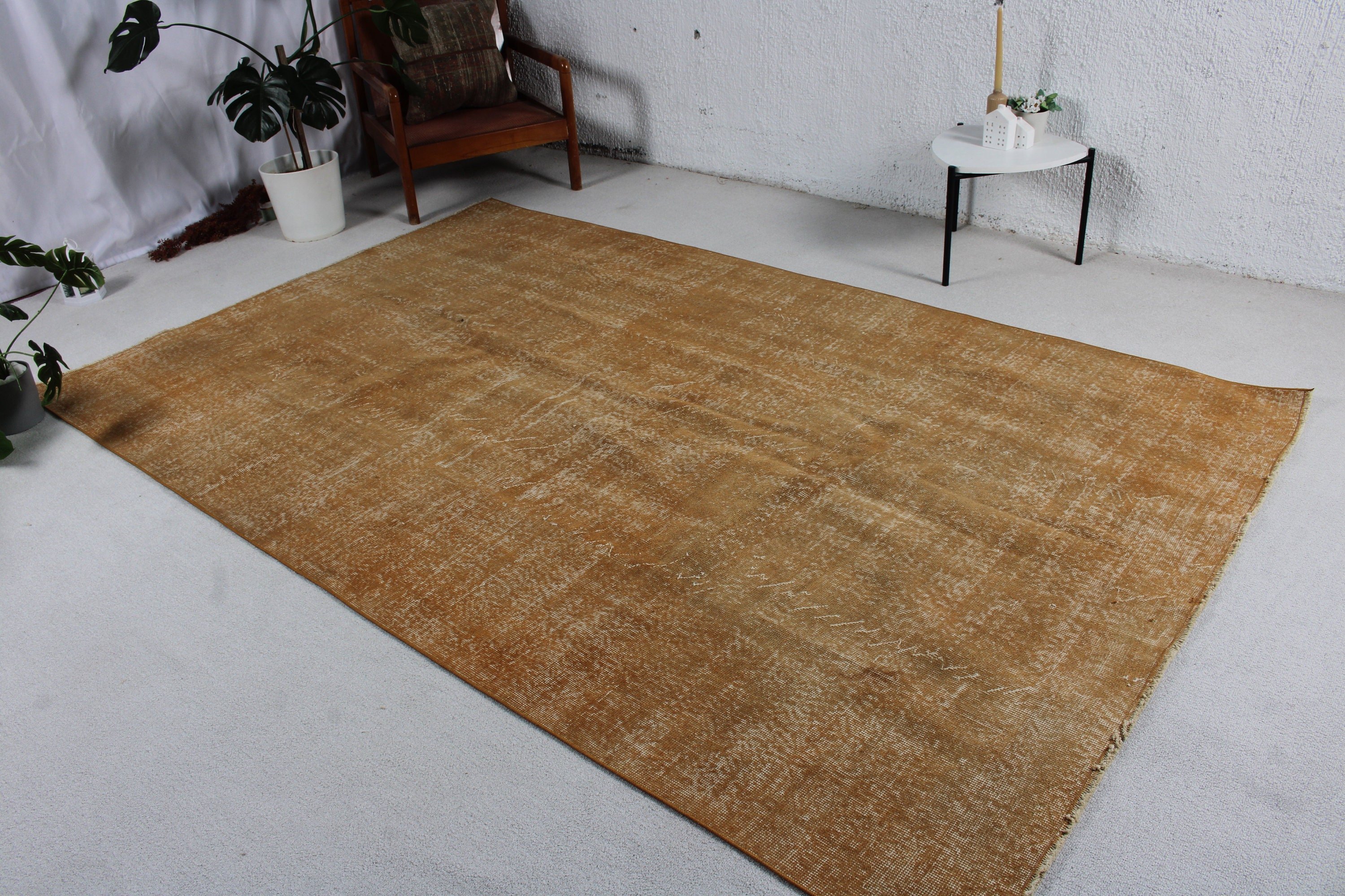 Turuncu Boho Halı, El Dokuma Halı, Türk Halısı, Vintage Halı, 5.9x9.4 ft Büyük Halı, Yatak Odası Halısı, Salon Halısı, Modern Halılar, Büyük Boho Halıları