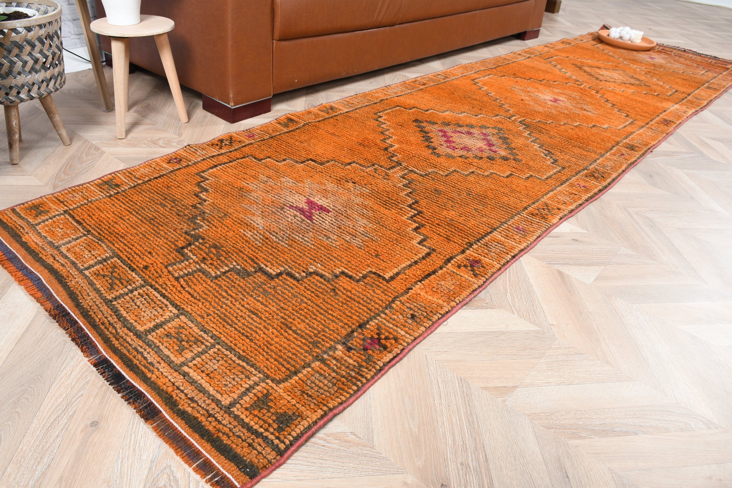 2.8x10.7 ft Runner Rug, Vintage Rug, Orange Home Decor Rugs, Hallway Rugs, Art Rugs, Bedroom Rugs, Corridor Rug, Turkish Rug