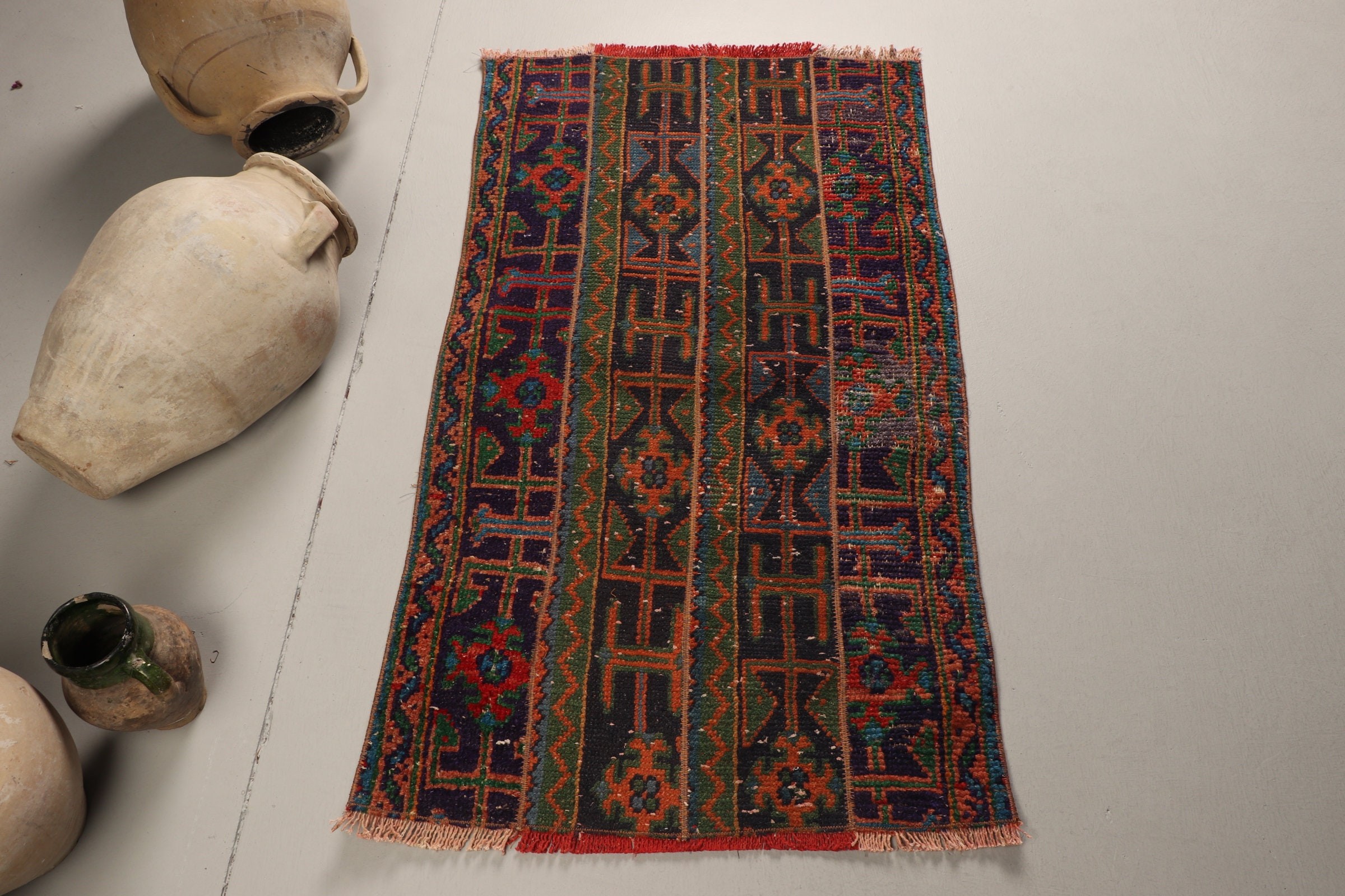 Vintage Halılar, Antika Halı, Giriş Halısı, Yeşil Fas Halıları, Paspas Halısı, Kapı Paspası Halıları, Türk Halısı, 2.3x4 ft Küçük Halı, Oryantal Halı