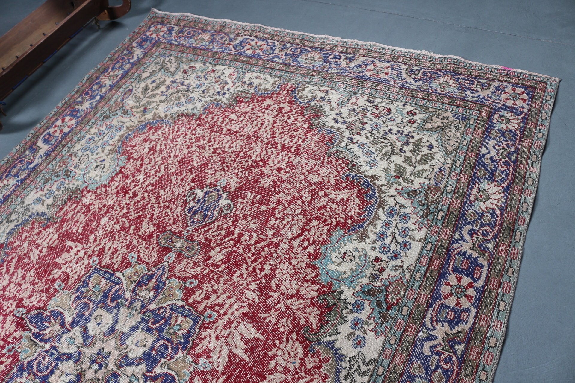 Tasarımcı Halı, Türk Halıları, Kırmızı Fas Halısı, Yemek Odası Halısı, Salon Halısı, Antika Halılar, 6.7x10.3 ft Büyük Halı, Vintage Halılar