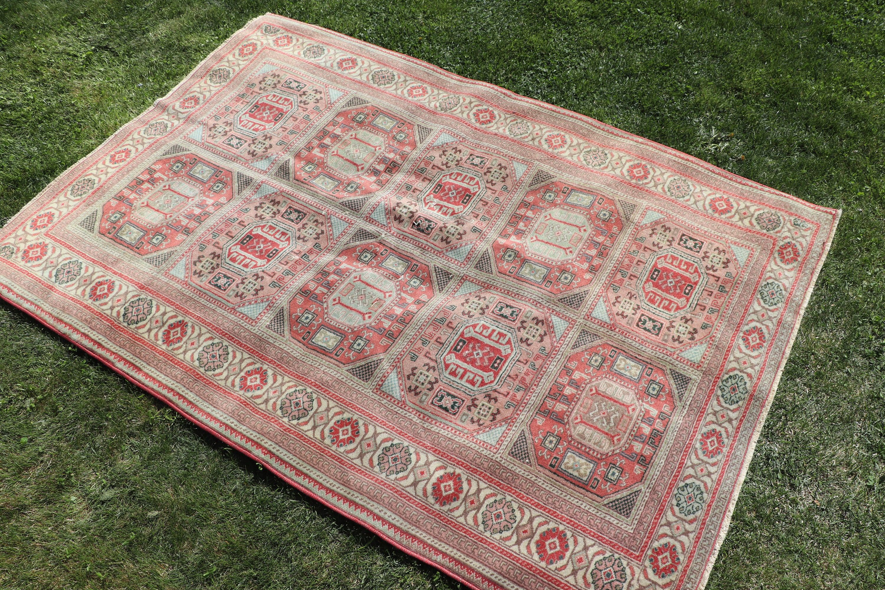 3.8x5.5 ft Accent Halılar, Türk Halısı, Kırmızı Oushak Halısı, Giriş Halıları, Havalı Halı, Vintage Halı, Yün Halı, Dekoratif Halı, Yatak Odası Halıları