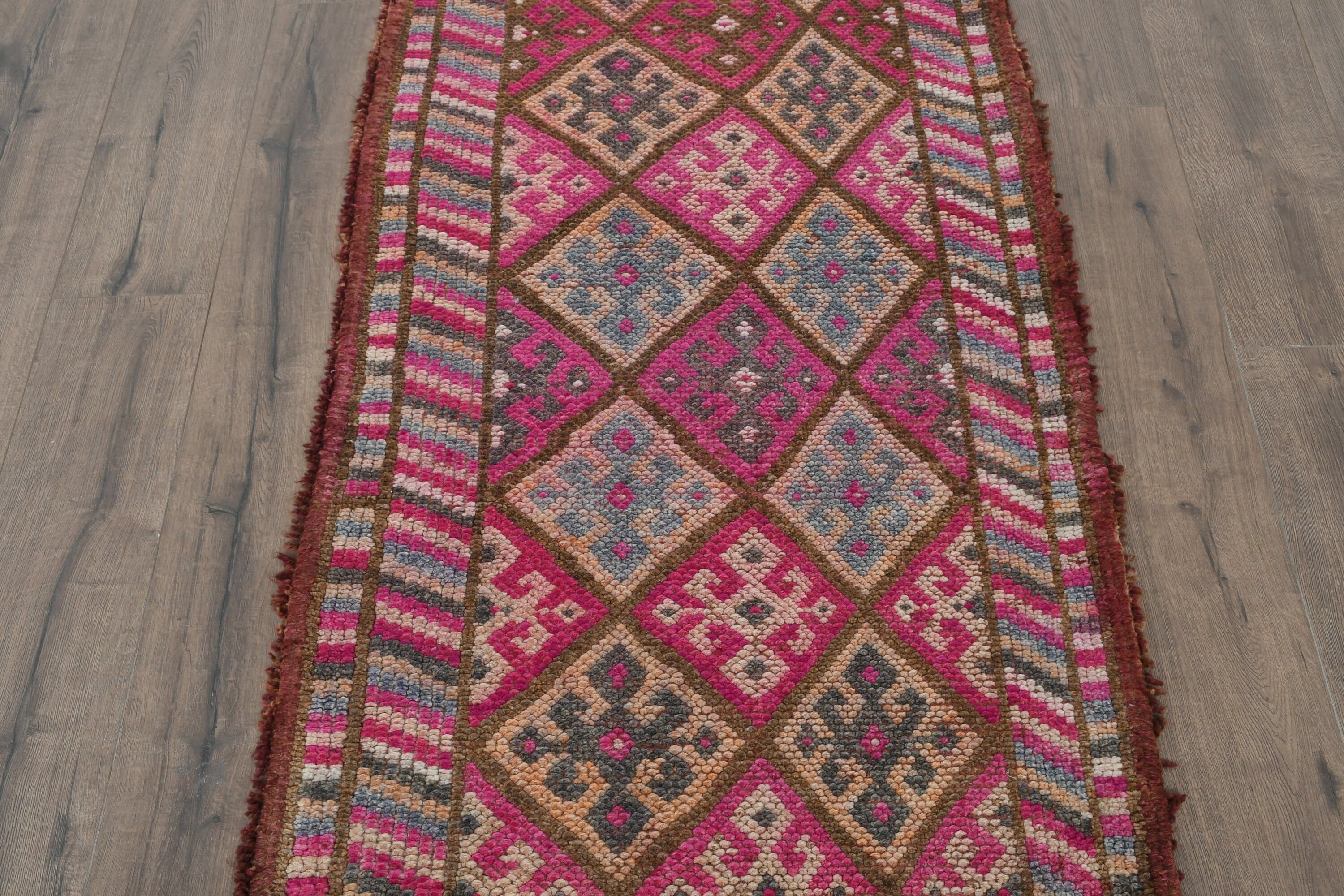 Vintage Rugs, 2.6x13 ft Runner Rugs, Pink Kitchen Rug, Corridor Rugs, Home Decor Rug, Antique Rug, Turkish Rug, Rugs for Corridor, Dorm Rug