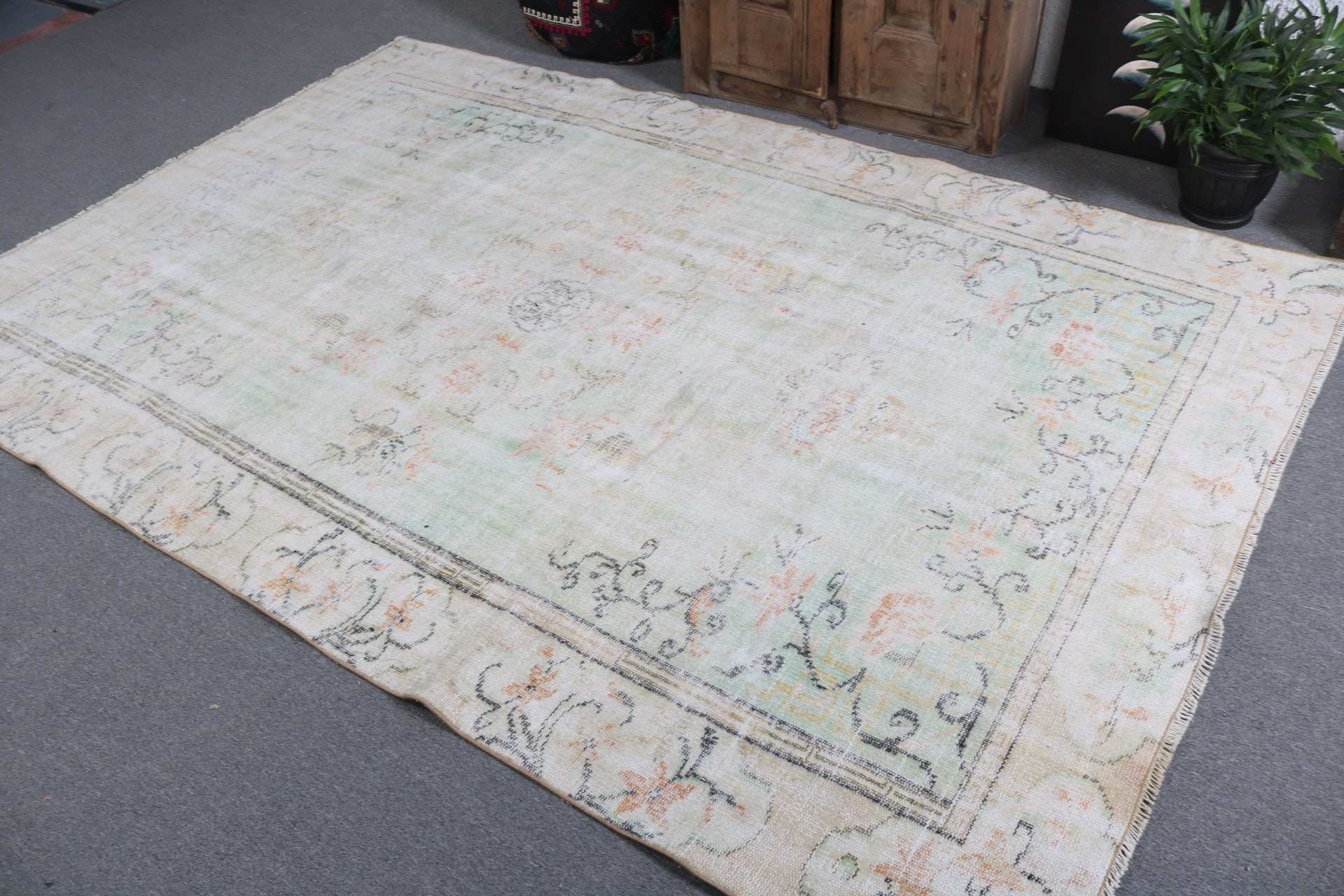 Salon Rug, Handwoven Rug, Cool Rug, Rugs for Bedroom, Green Luxury Rugs, Large Boho Rug, 6x8.8 ft Large Rugs, Vintage Rug, Turkish Rugs