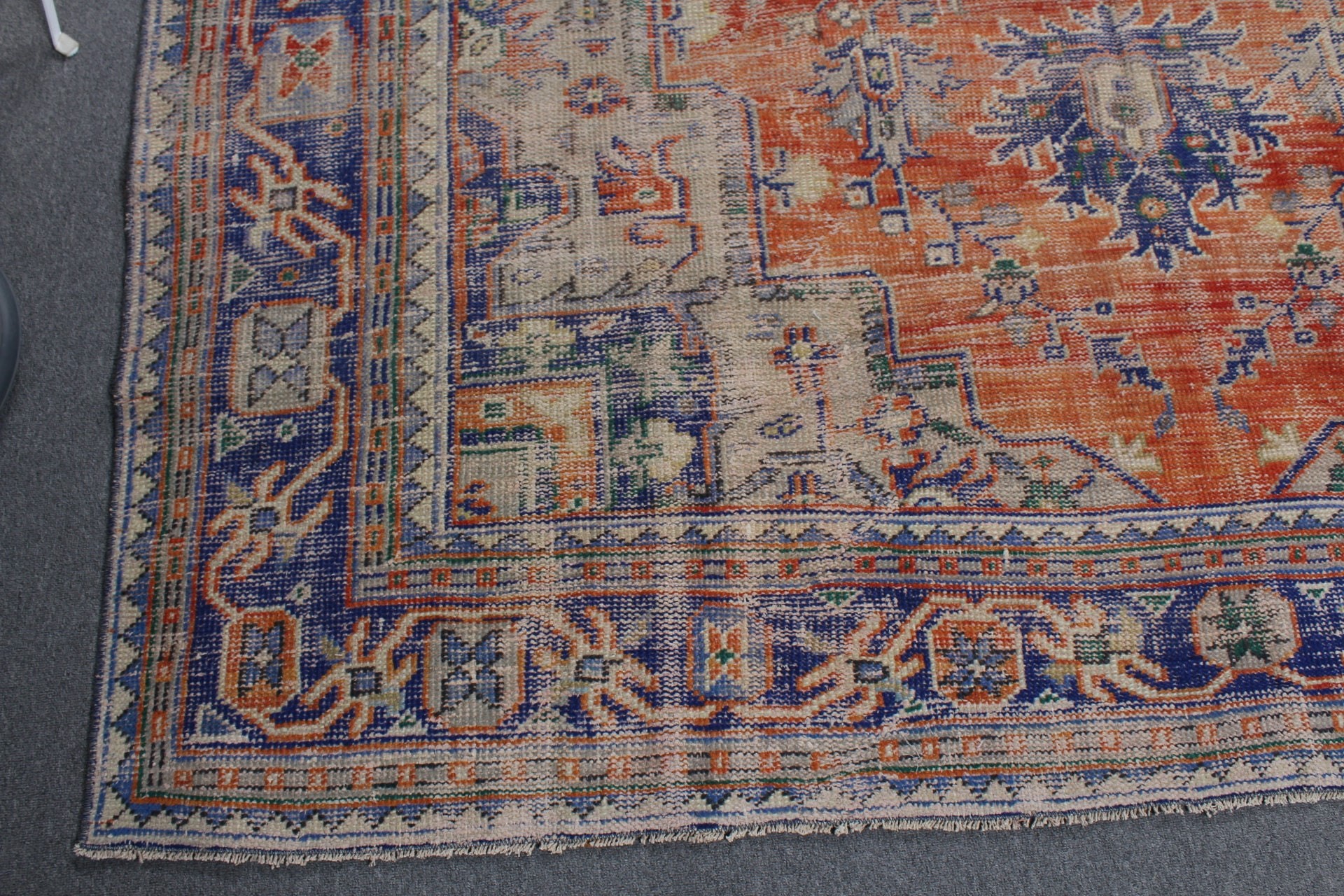 Türk Halıları, Yün Halı, 7.2x10.7 ft Büyük Boy Halı, Vintage Halı, Oturma Odası Halısı, Turuncu Mutfak Halıları, Yemek Odası Halısı, Eski Halı