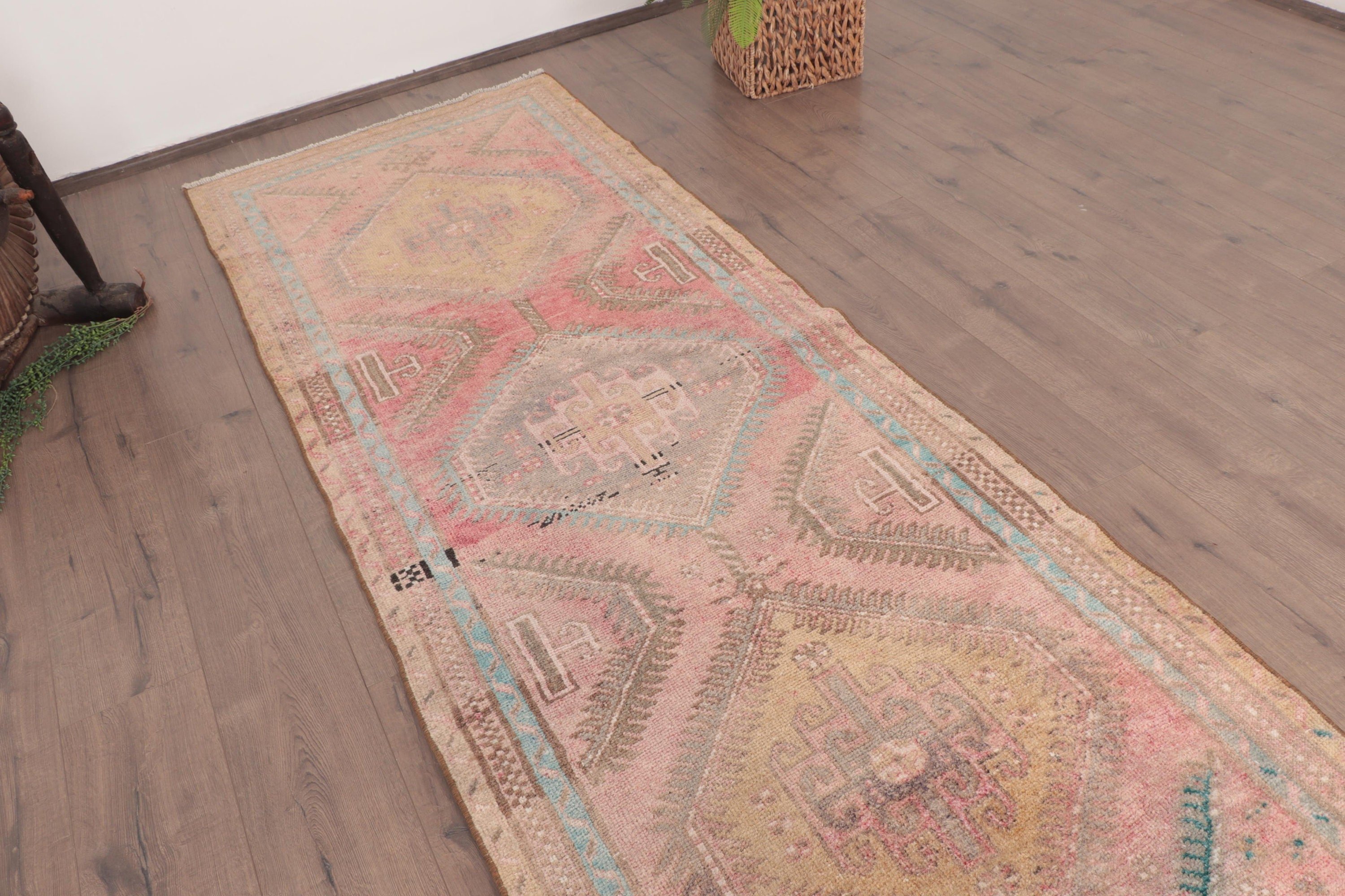 Vintage Halı, Runner Halıları, Türk Halısı, 3.1x8.7 ft Runner Halıları, Düz Dokuma Halılar, Pembe Açıklama Halısı, Koridor Halıları, Antika Halılar