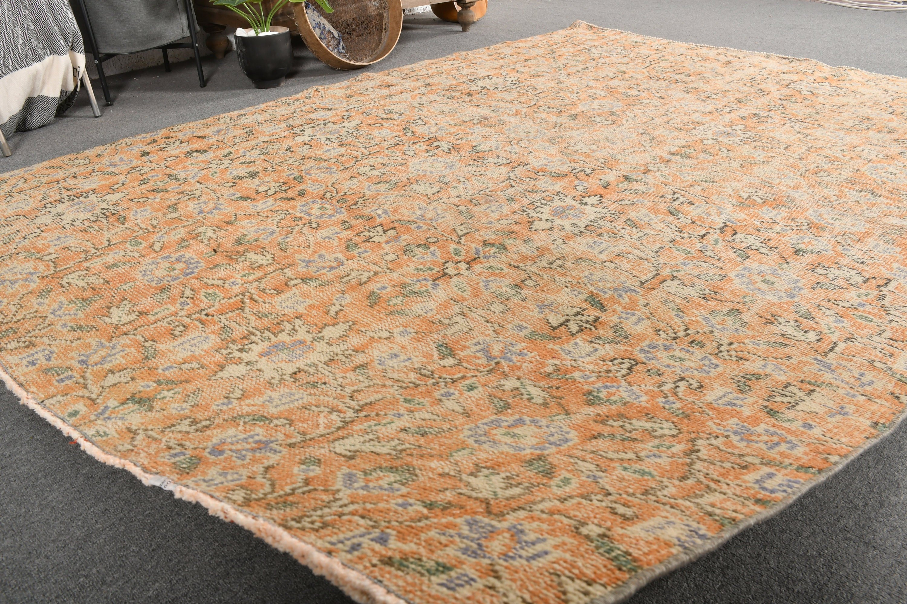 5.8x8.5 ft Large Rugs, Kitchen Rug, Vintage Rug, Salon Rug, Wedding Rugs, Orange Oushak Rug, Turkish Rug, Living Room Rug