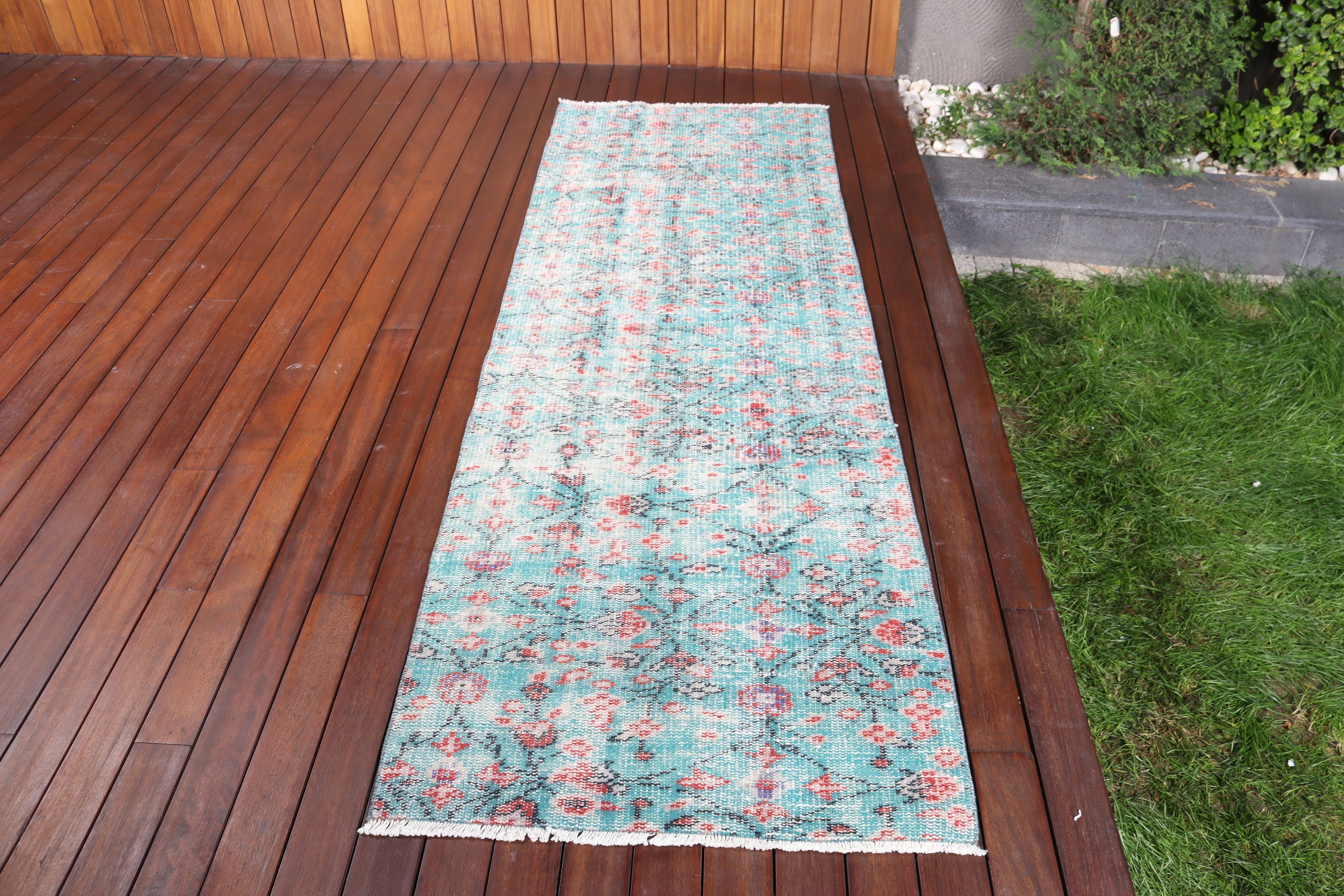 Yeşil Yün Halı, Türk Halısı, 2.7x8.2 ft Runner Halıları, Boho Halısı, Vintage Runner Halısı, Tribal Halıları, Vintage Halısı, Koridor Halısı, Modern Halısı