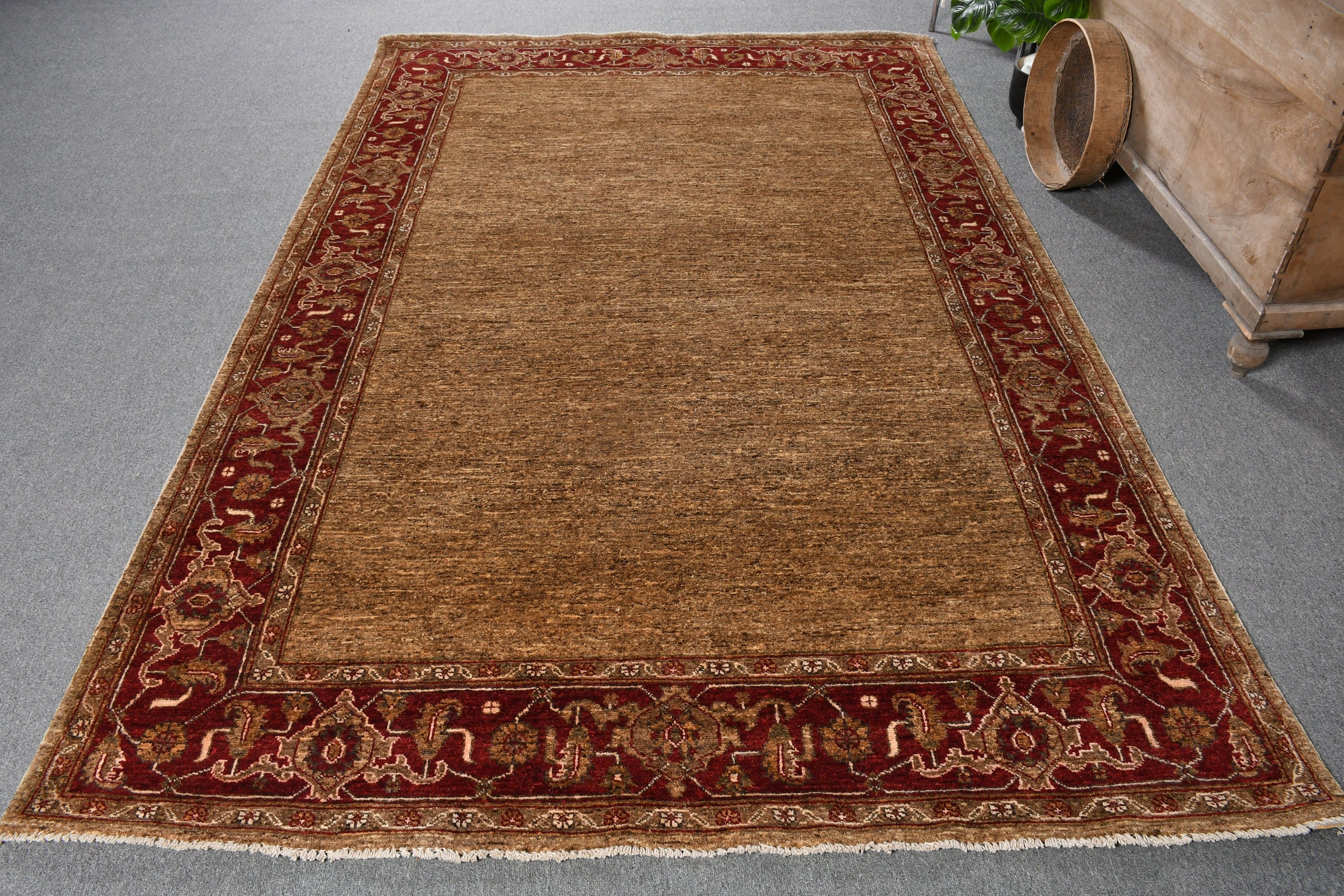 Oushak Halı, Yatak Odası Halısı, Türk Halıları, Kahverengi Antika Halı, 5.7x8.6 ft Büyük Halı, Salon Halısı, Salon Halıları, Vintage Halı, Oturma Odası Halıları