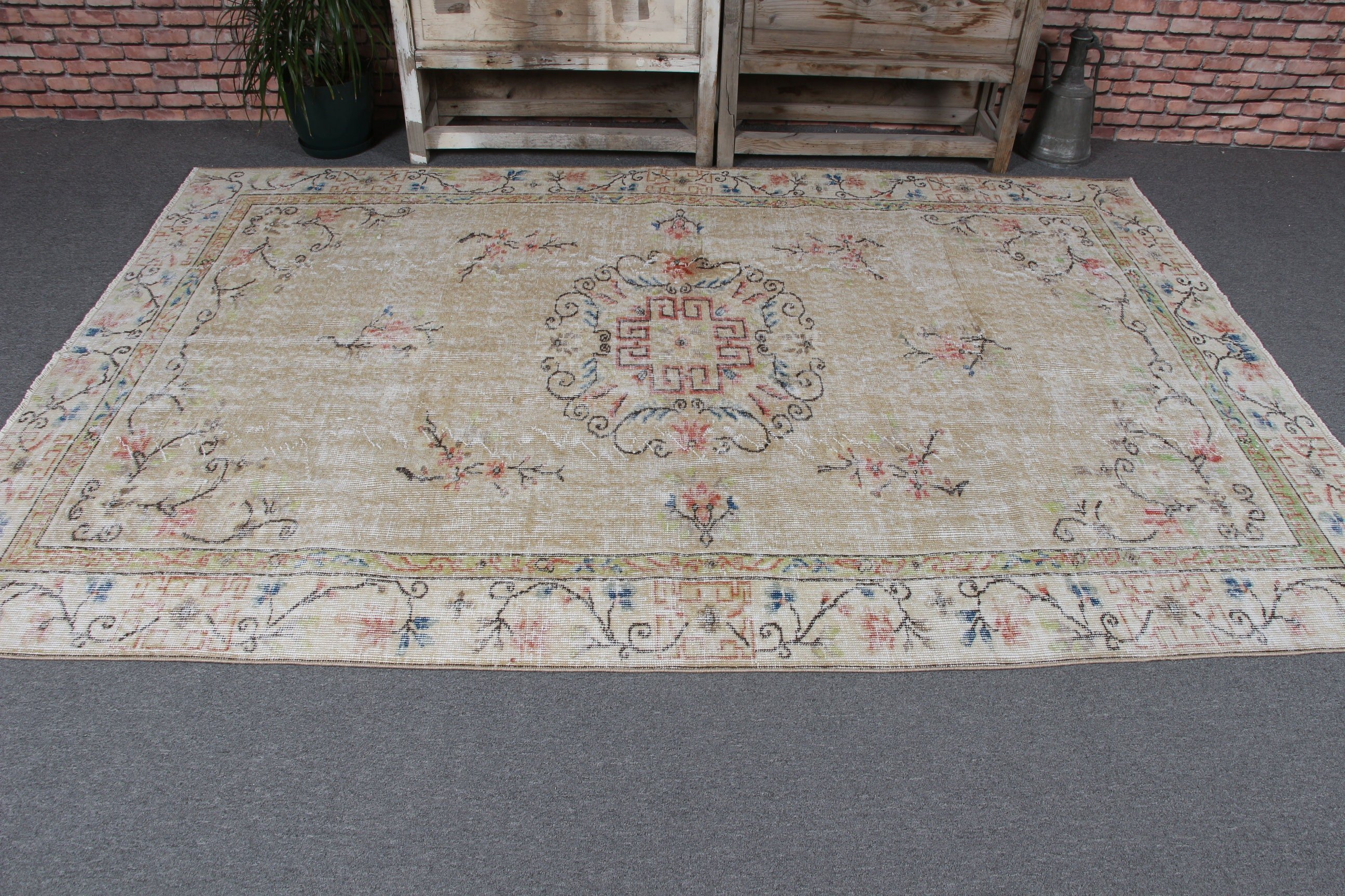 Dining Room Rugs, Vintage Rug, Statement Rugs, Exotic Rug, Wool Rug, Turkish Rug, Beige Handwoven Rugs, Salon Rug, 5.4x8.2 ft Large Rug