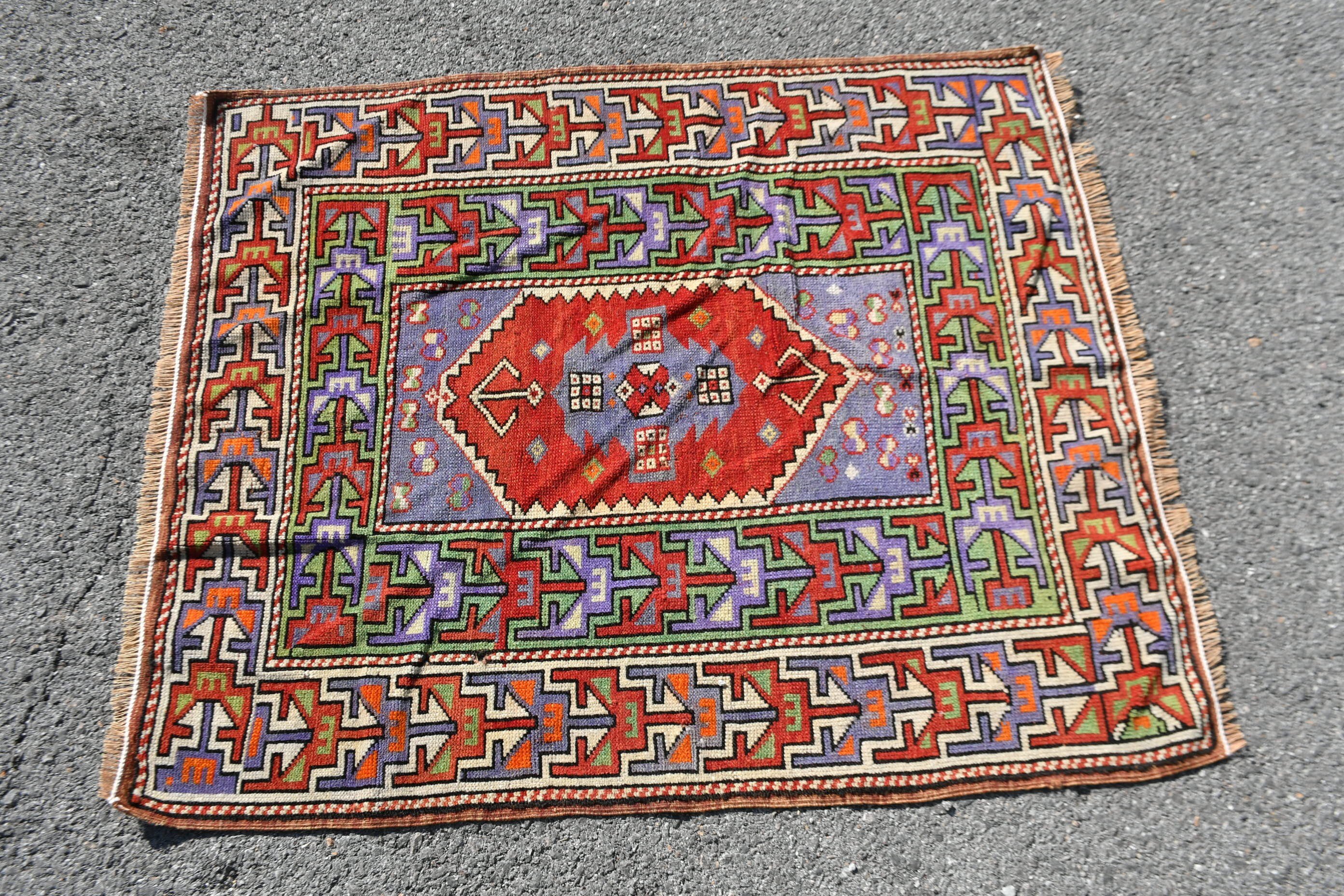 Kapı Paspası Halıları, Oushak Halıları, Kırmızı Yer Halıları, Türk Halısı, 2,8x3,2 ft Küçük Halı, Yün Halılar, Vintage Halı, Kapı Paspas Halısı, Sevimli Halı, Banyo Halısı