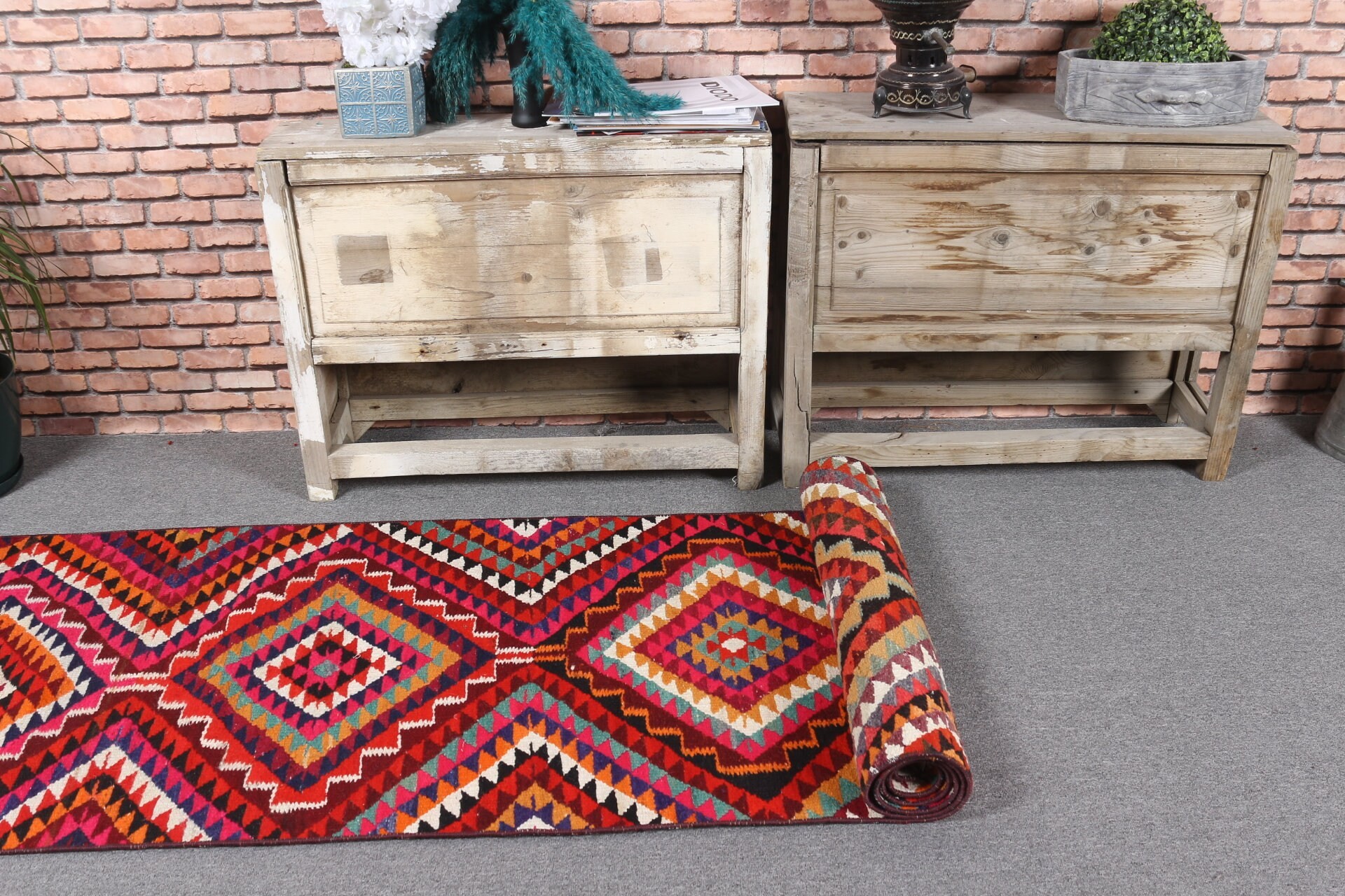 Eski Halılar, Vintage Halı, Türk Halısı, Antika Halı, Koridor Halıları, 2.4x10 ft Runner Halıları, Gökkuşağı Oryantal Halısı, Koridor Halısı