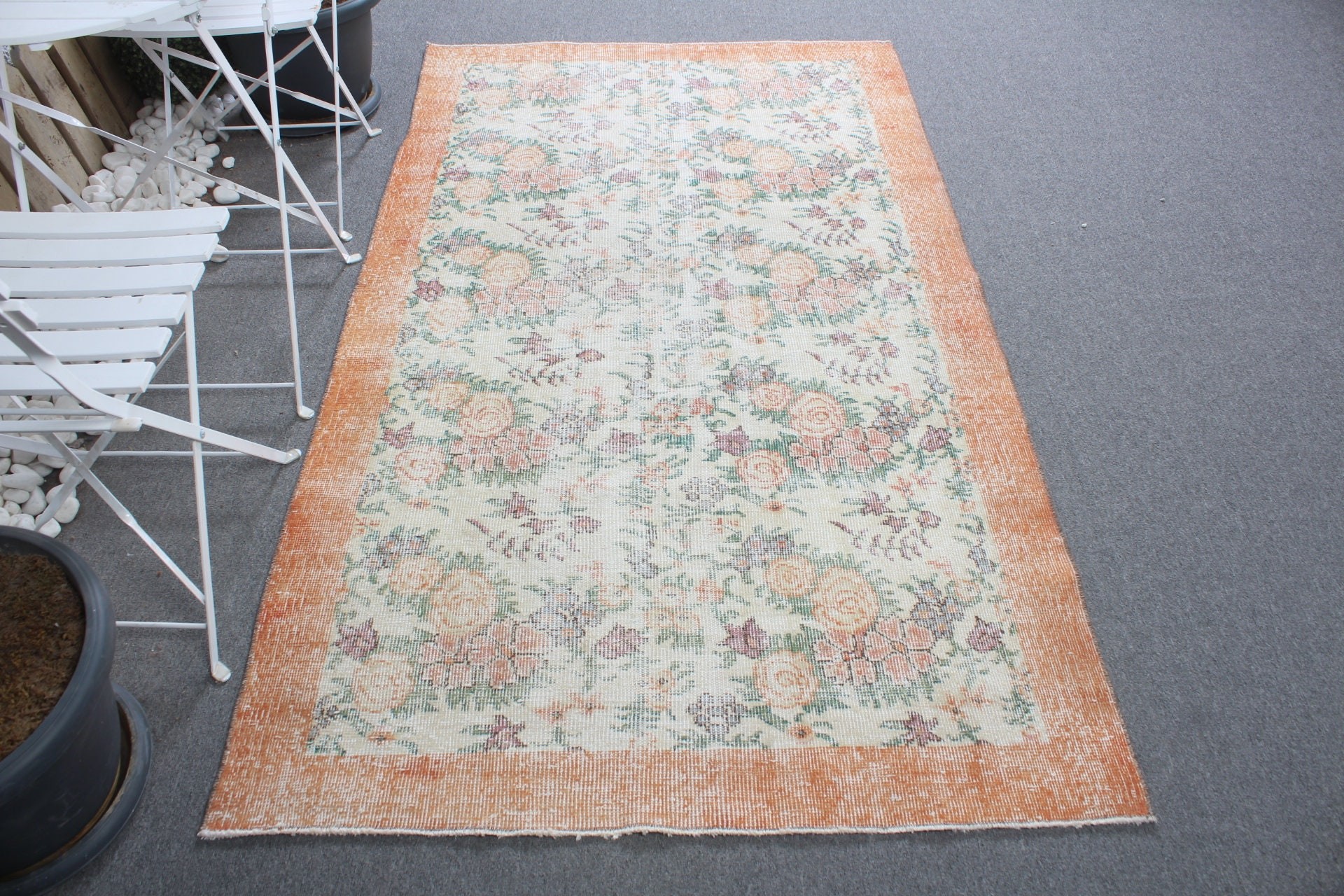 Dining Room Rug, Turkish Rugs, Orange Oushak Rugs, 3.9x6.9 ft Area Rugs, Kitchen Rug, Vintage Rugs, Moroccan Rug, Oriental Rug, Office Rug