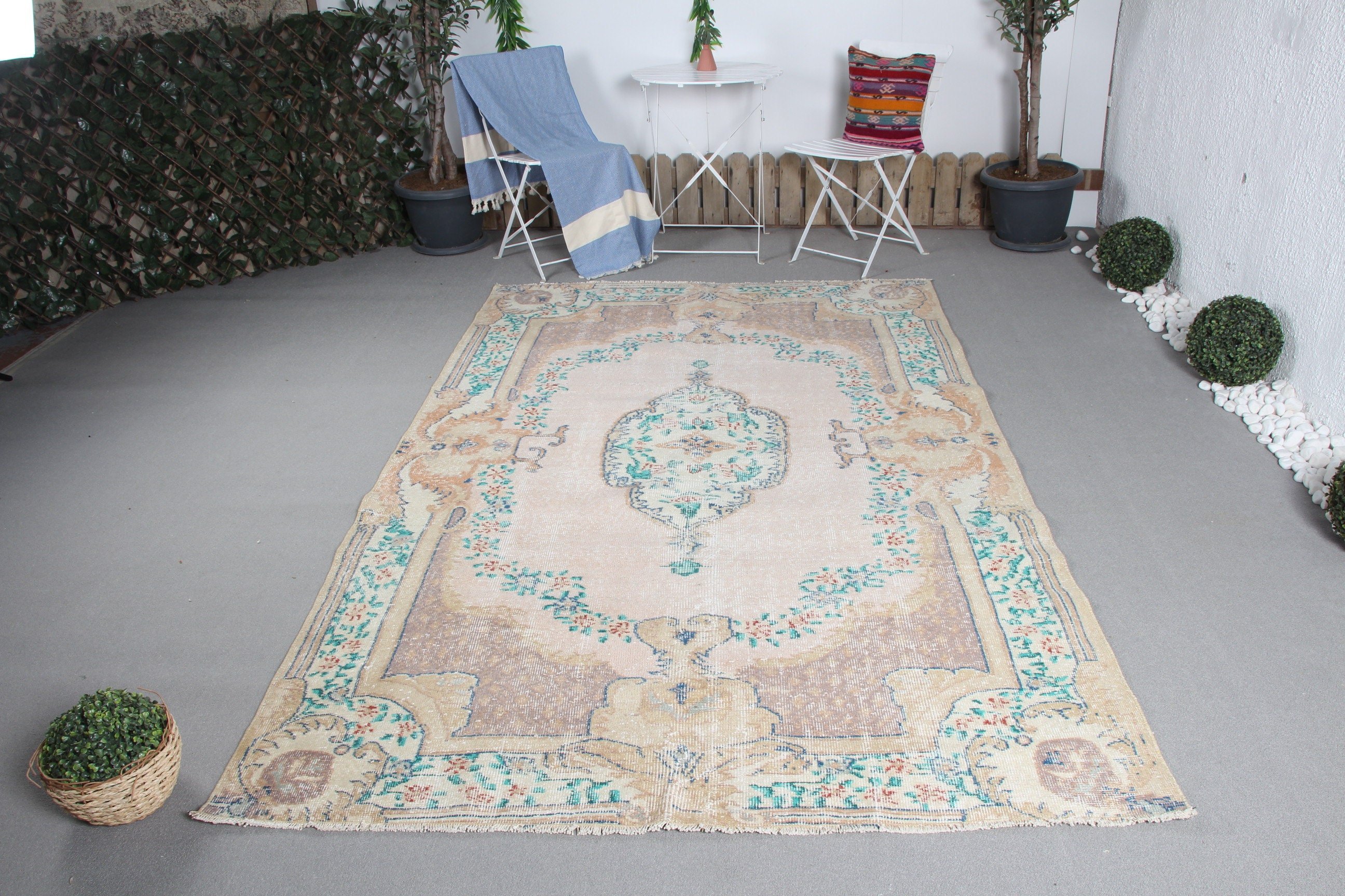 Bej Antika Halı, Tasarımcı Halı, Salon Halısı, Oryantal Halı, Oturma Odası Halısı, Antika Halı, Türk Halısı, Vintage Halılar, 5.4x8.8 ft Büyük Halılar