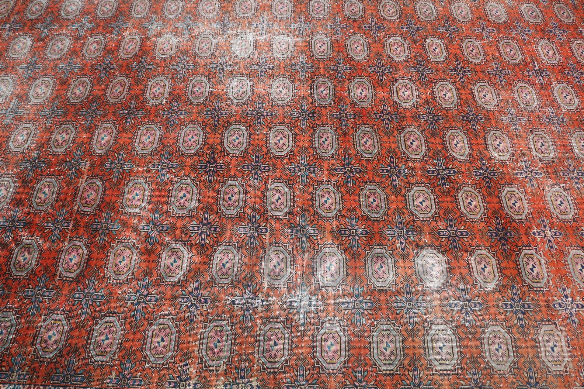 Anatolian Rug, Vintage Rug, Salon Rug, Rugs for Saloon, Orange Antique Rugs, Saloon Rug, Turkish Rugs, 7.1x10.2 ft Oversize Rugs, Wool Rug