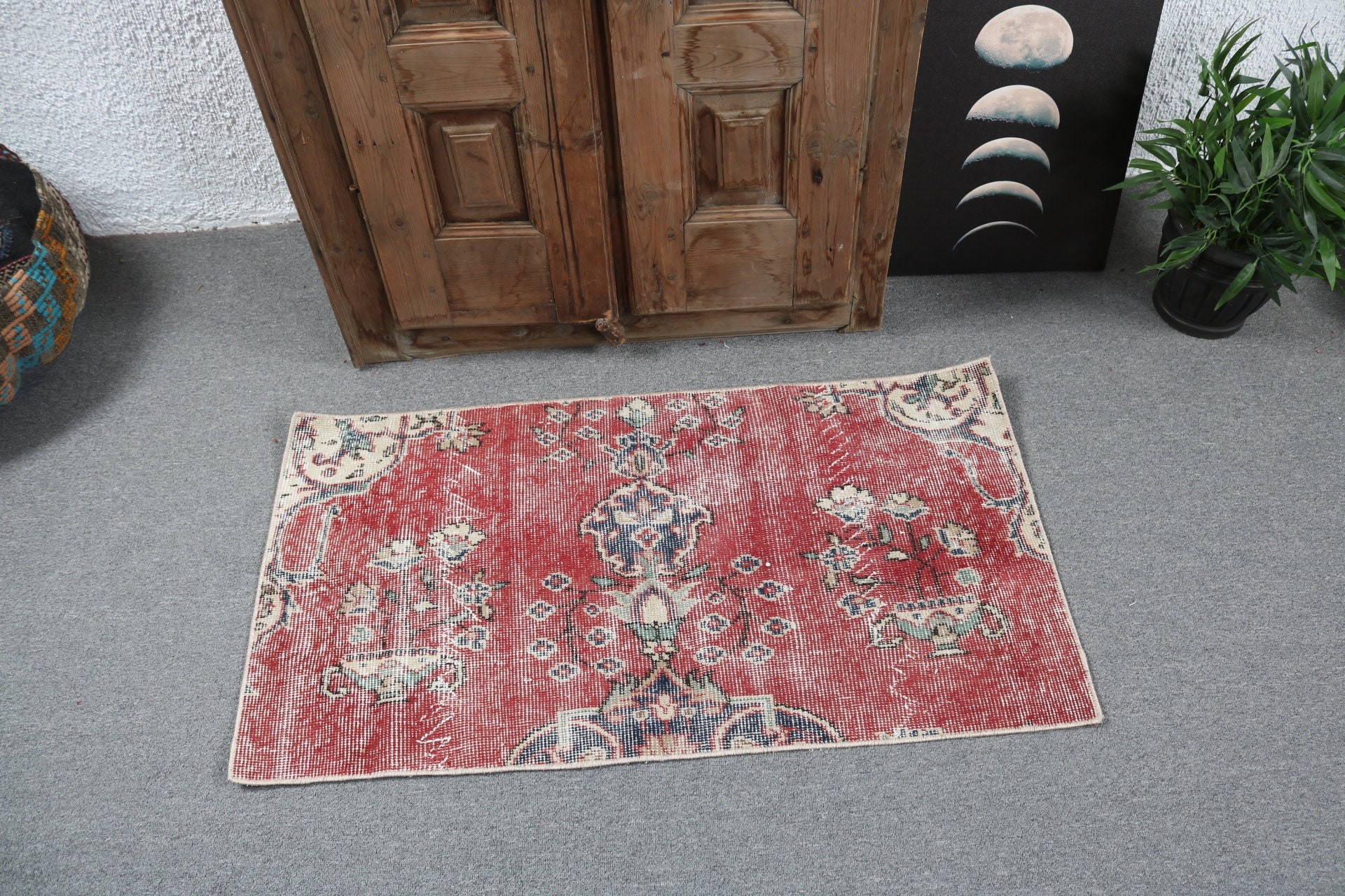 2x3.6 ft Small Rugs, Exotic Rugs, Red Statement Rug, Handwoven Rugs, Bathroom Rug, Turkish Rugs, Neutral Rug, Entry Rugs, Vintage Rugs