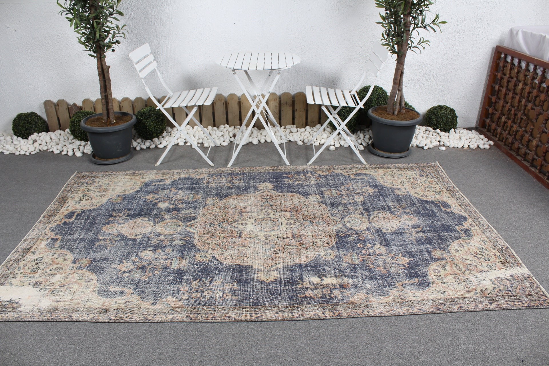 Blue Wool Rug, 4.9x8.6 ft Large Rug, Turkish Rug, Large Wool Rug Rugs, Salon Rug, Oriental Rug, Vintage Rugs, Home Decor Rugs, Bedroom Rug