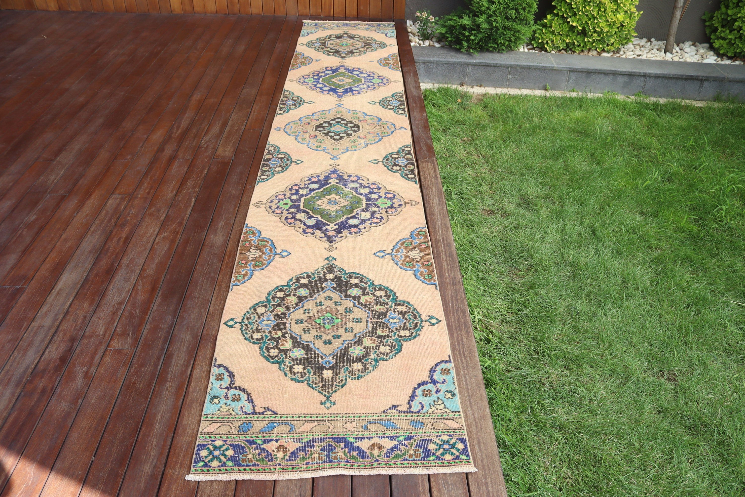 Açıklama Halıları, Bej Fas Halıları, Koridor Halısı, 2,3x12,8 ft Runner Halısı, Vintage Runner Halıları, Türk Halısı, Vintage Halı, Geometrik Halılar